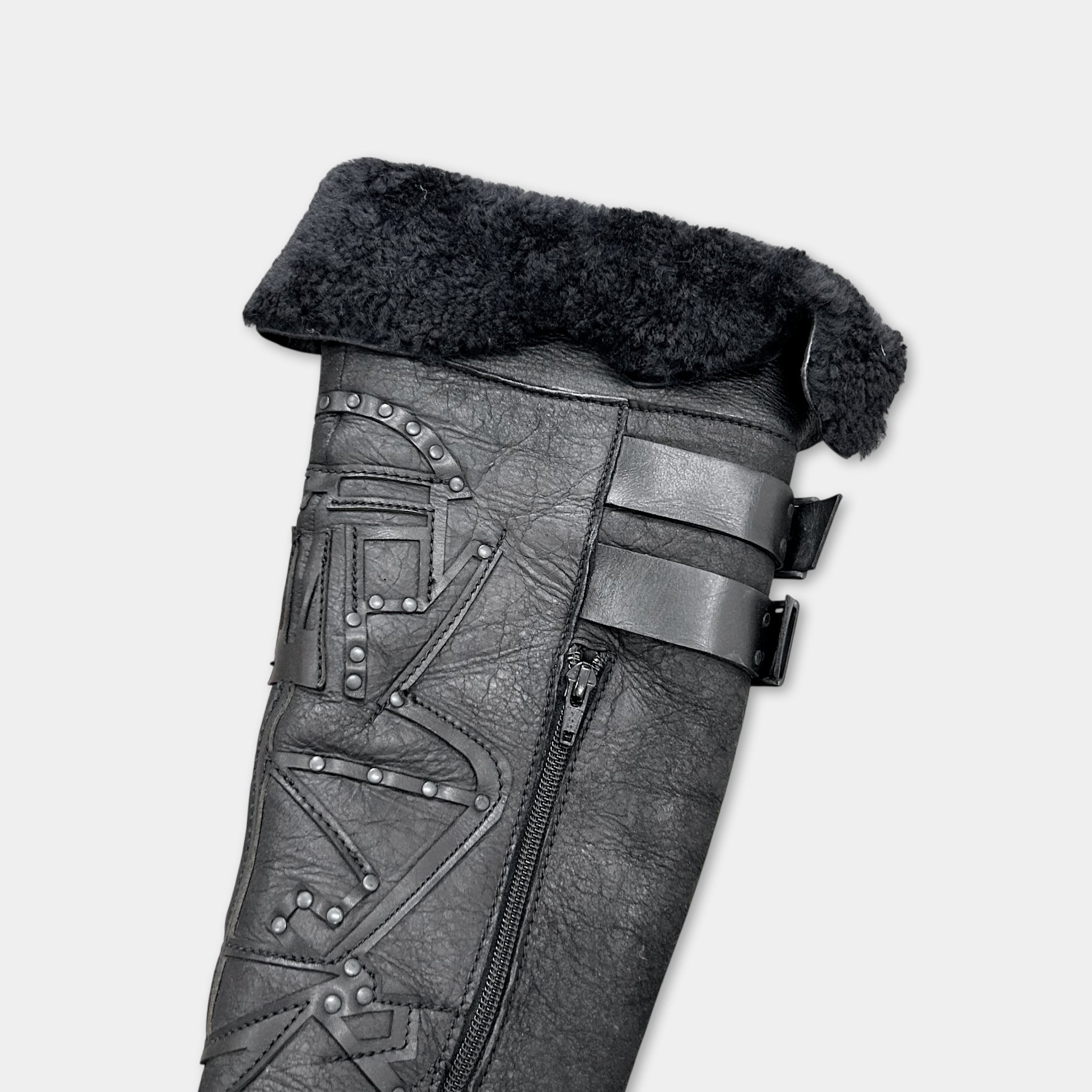 Marithé + François Girbaud Archive Studded Leather Shearling Boots