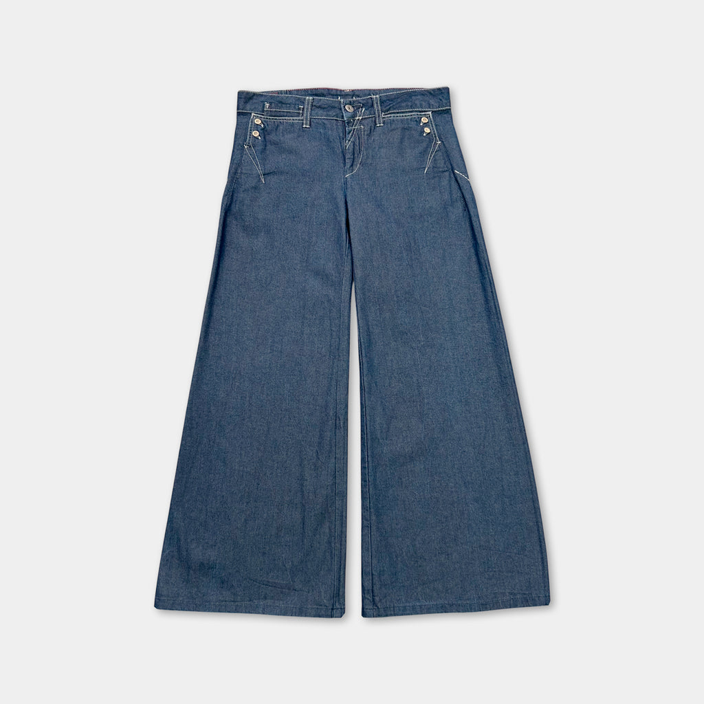 Marithé + François Girbaud Classic Wide Leg Dark Denim Three-Quarter Pants