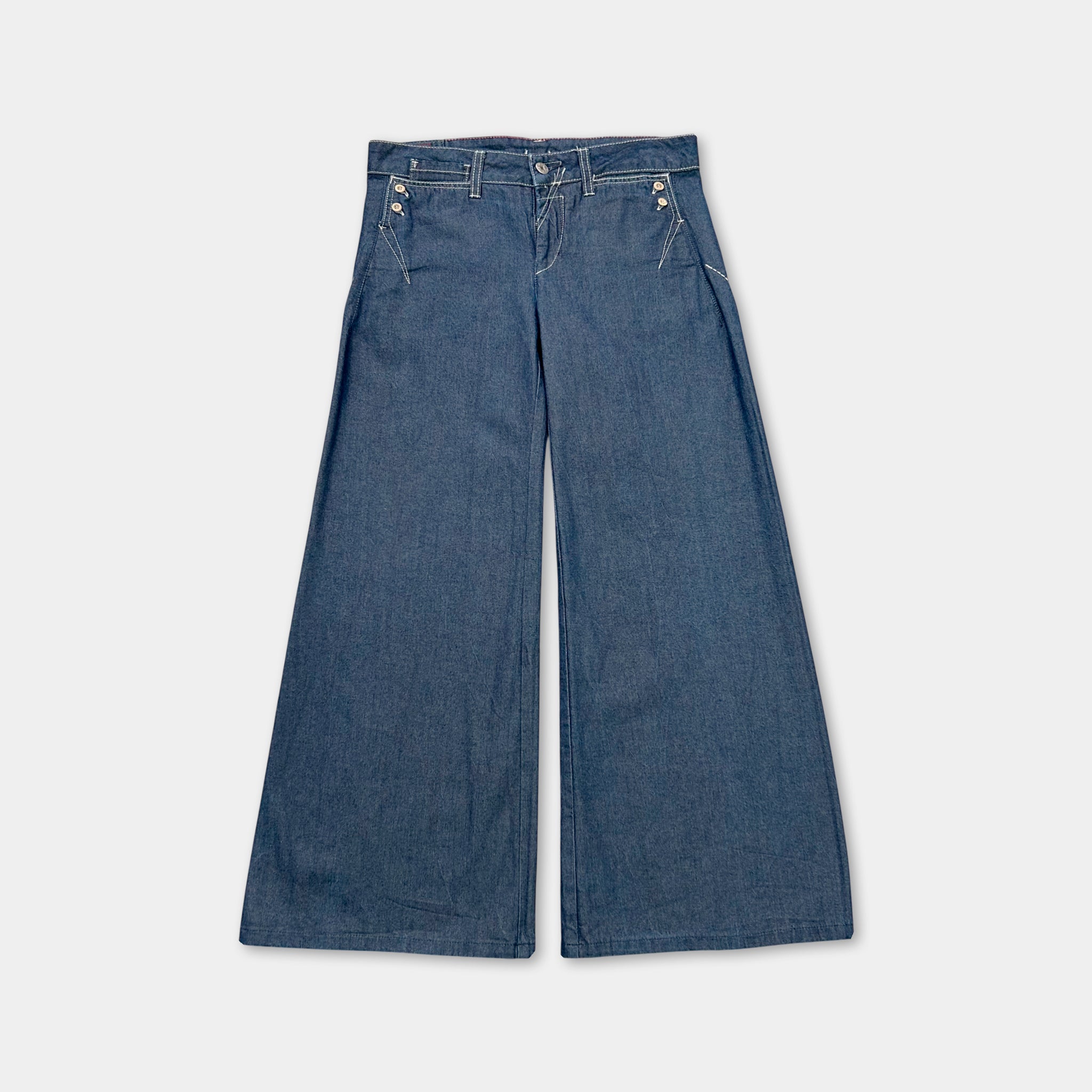 Marithé + François Girbaud Classic Wide Leg Dark Denim Three-Quarter Pants