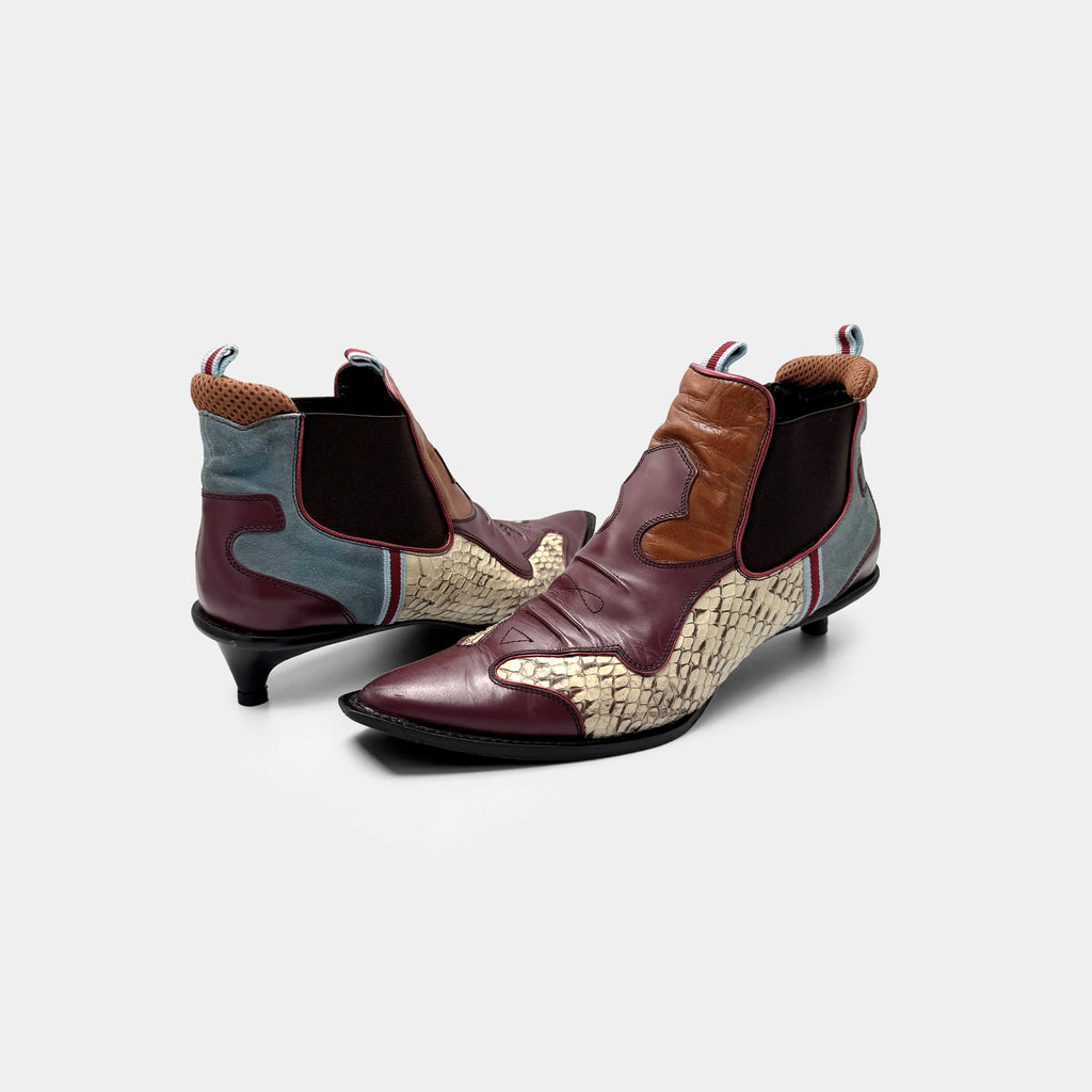Miu Miu 2000's Patchwork Snakeskin Western Kitten Heel Boots