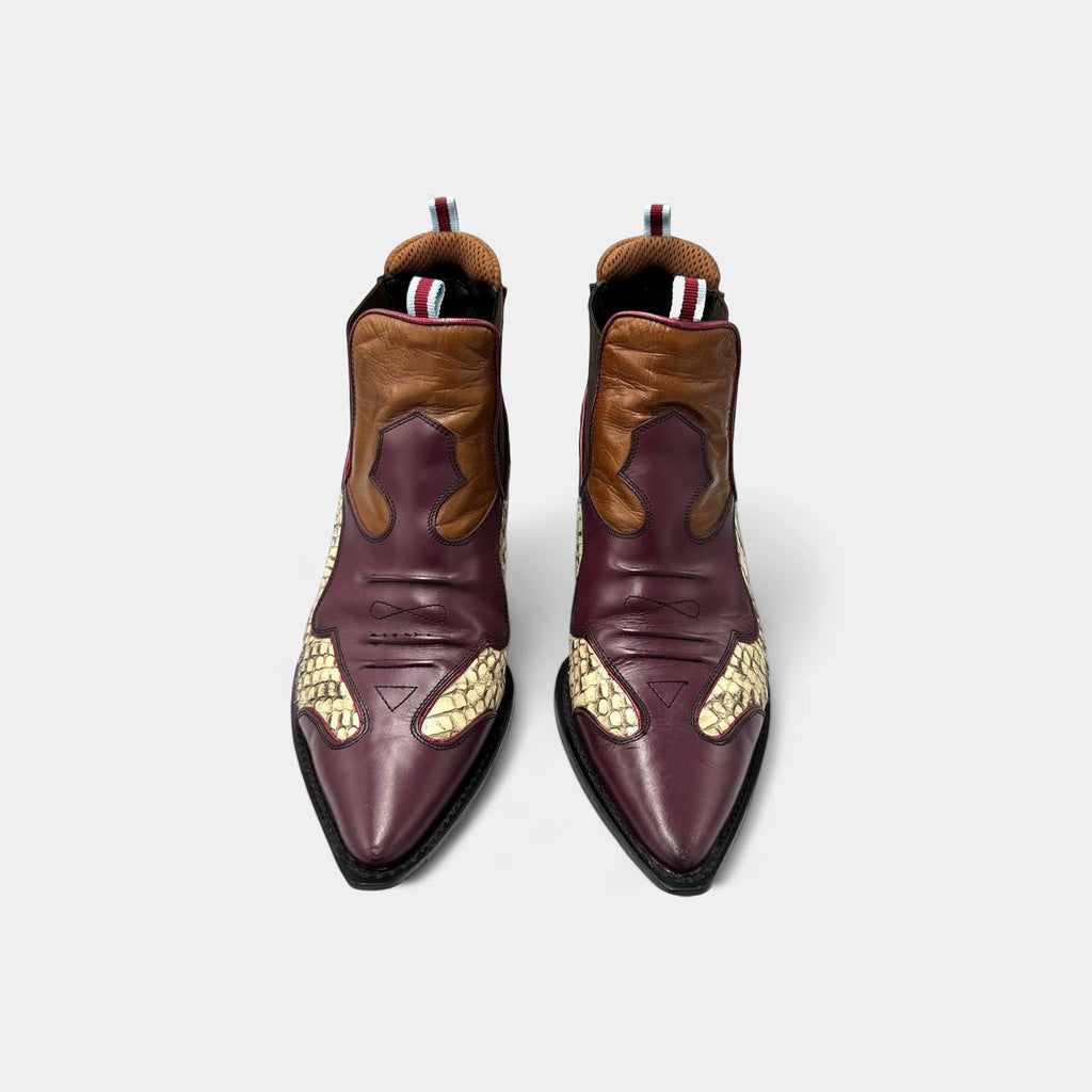 Miu Miu 2000's Patchwork Snakeskin Western Kitten Heel Boots
