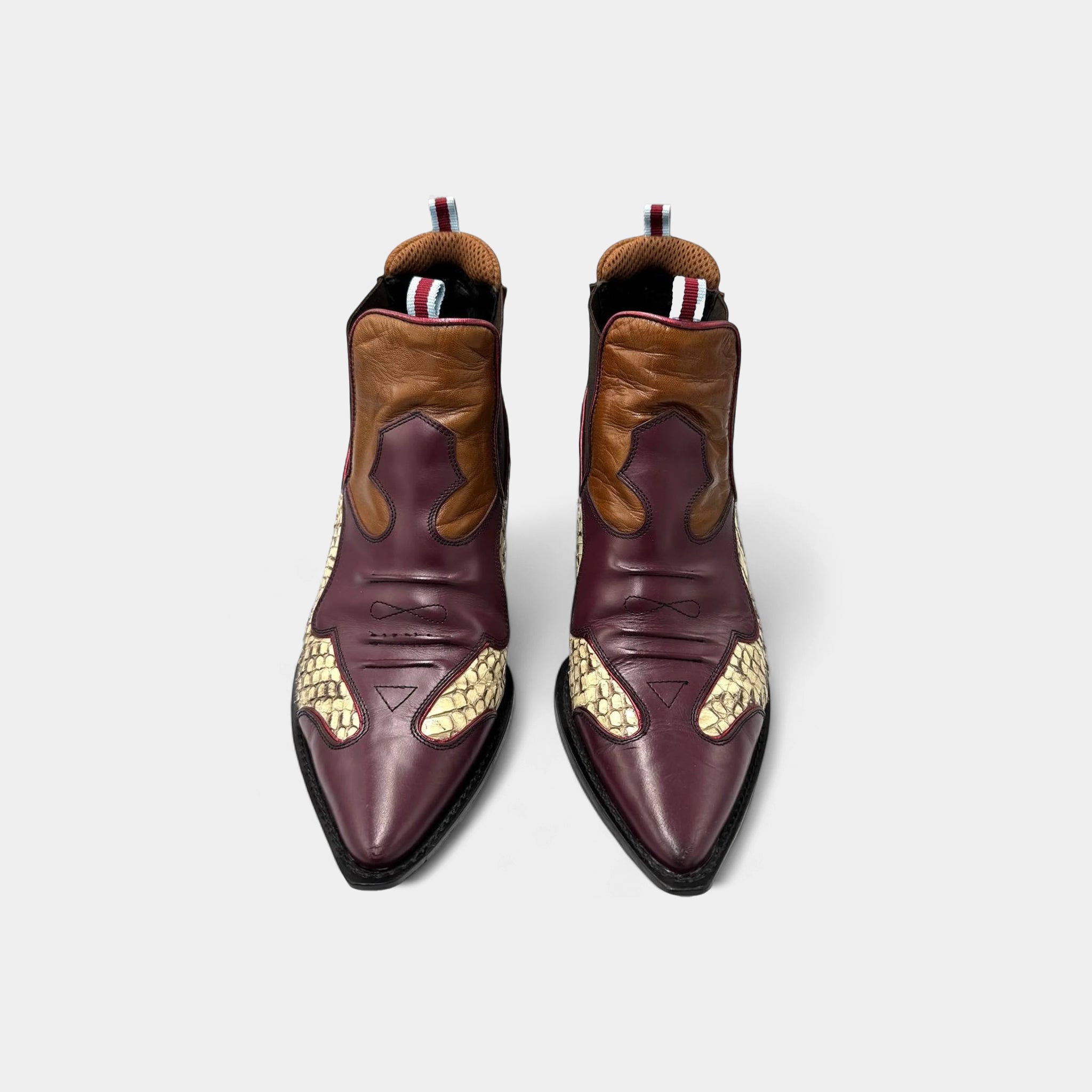 Miu Miu 2000's Patchwork Snakeskin Western Kitten Heel Boots