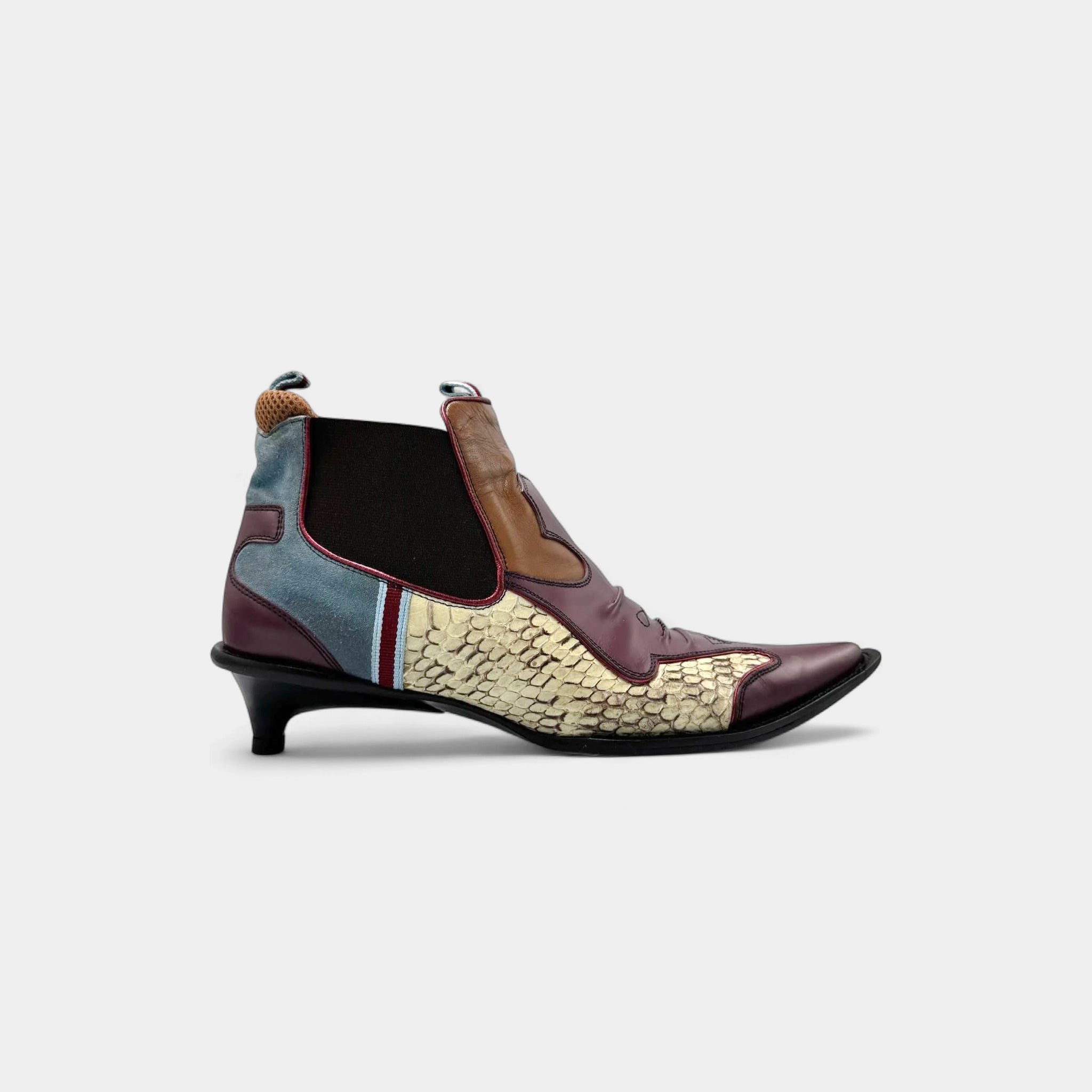 Miu Miu 2000's Patchwork Snakeskin Western Kitten Heel Boots