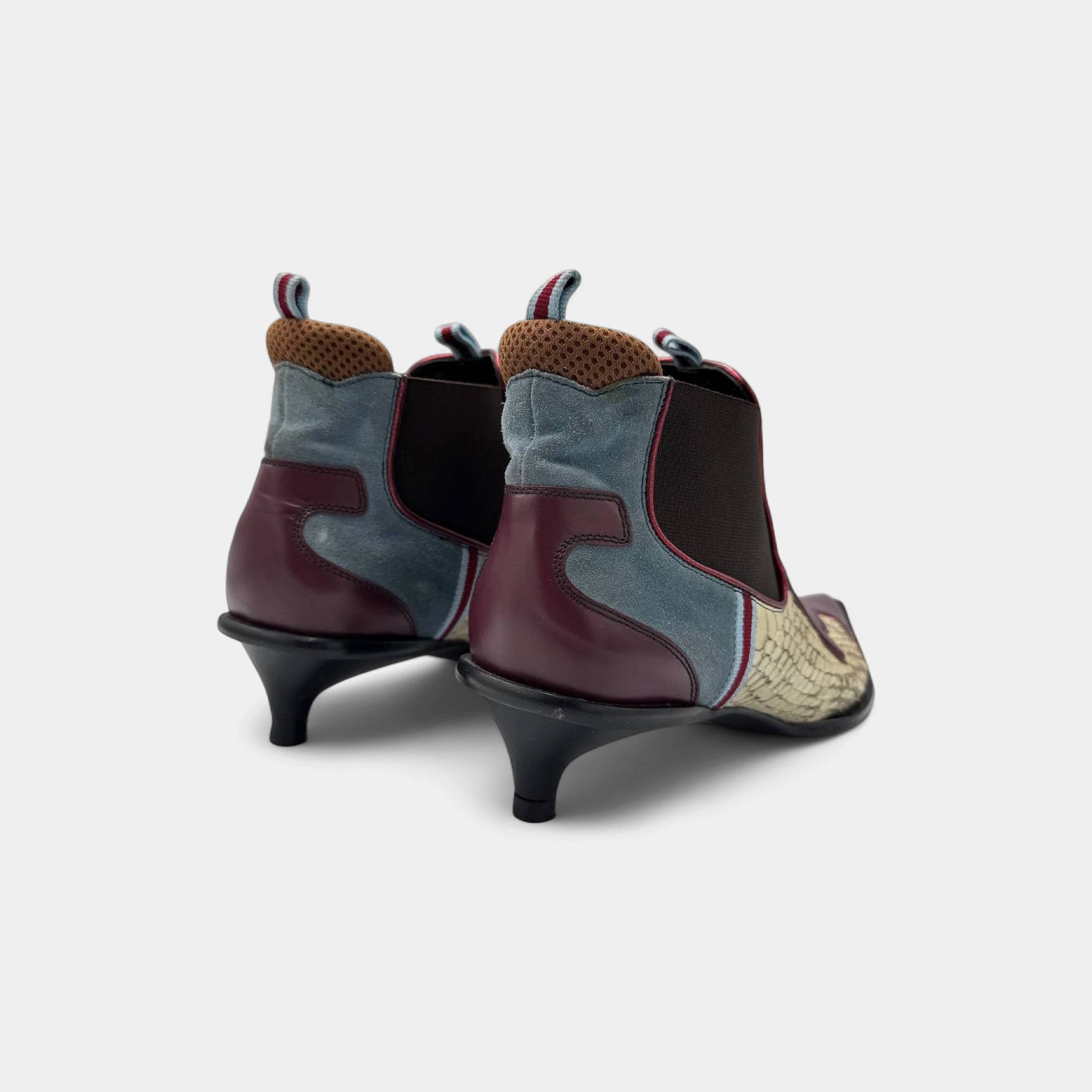 Miu Miu 2000's Patchwork Snakeskin Western Kitten Heel Boots