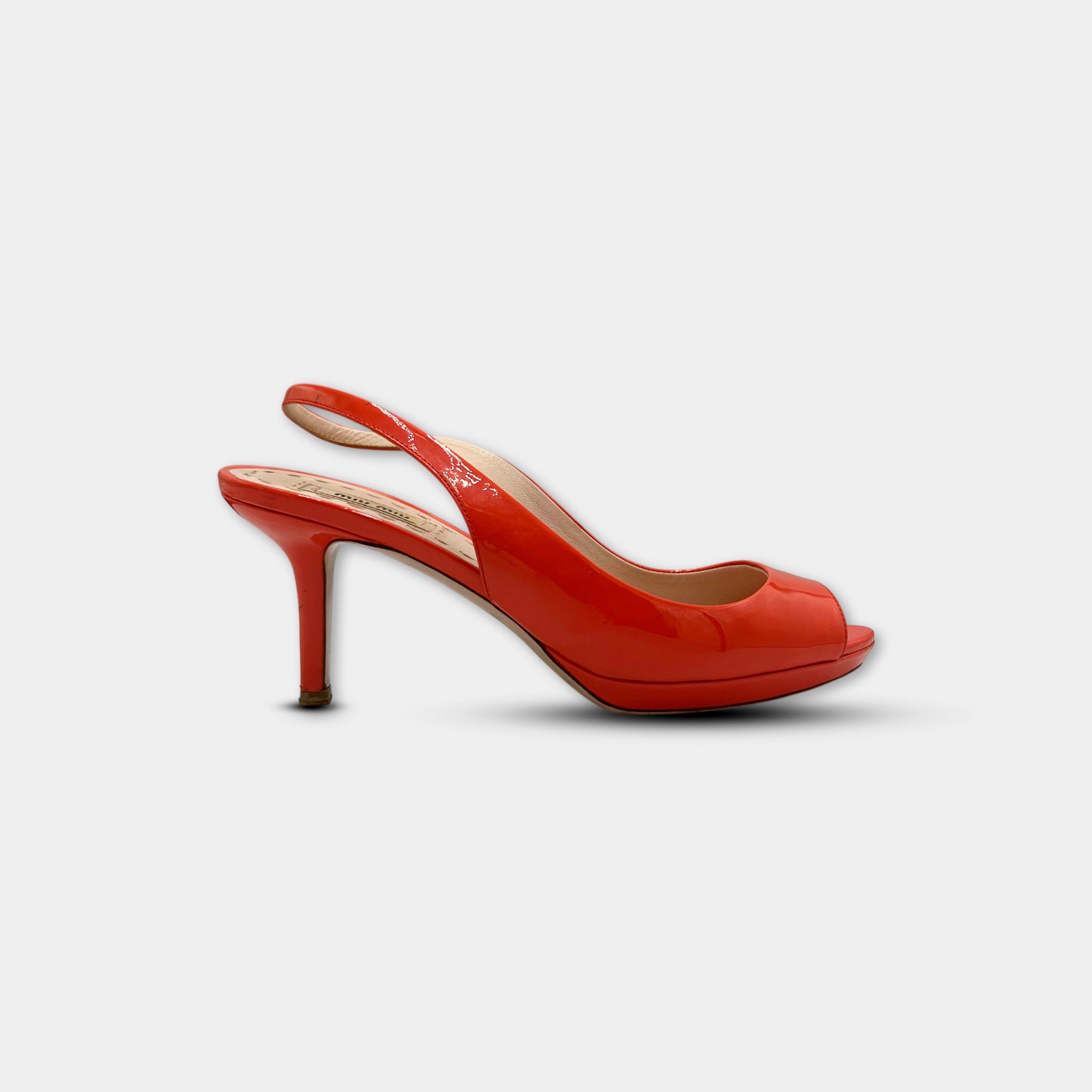 Miu Miu Orange Patent Leather Peep-Toe Slingbacks
