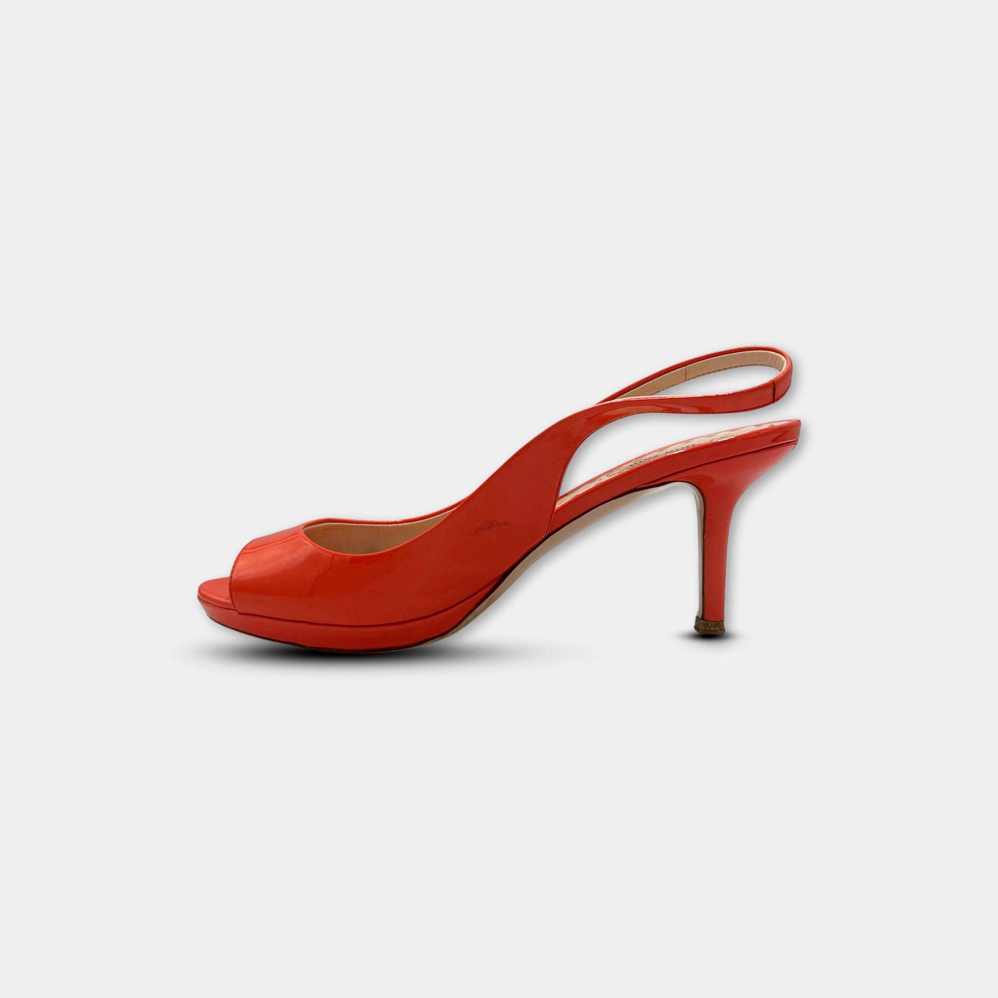 Miu Miu Orange Patent Leather Peep-Toe Slingbacks