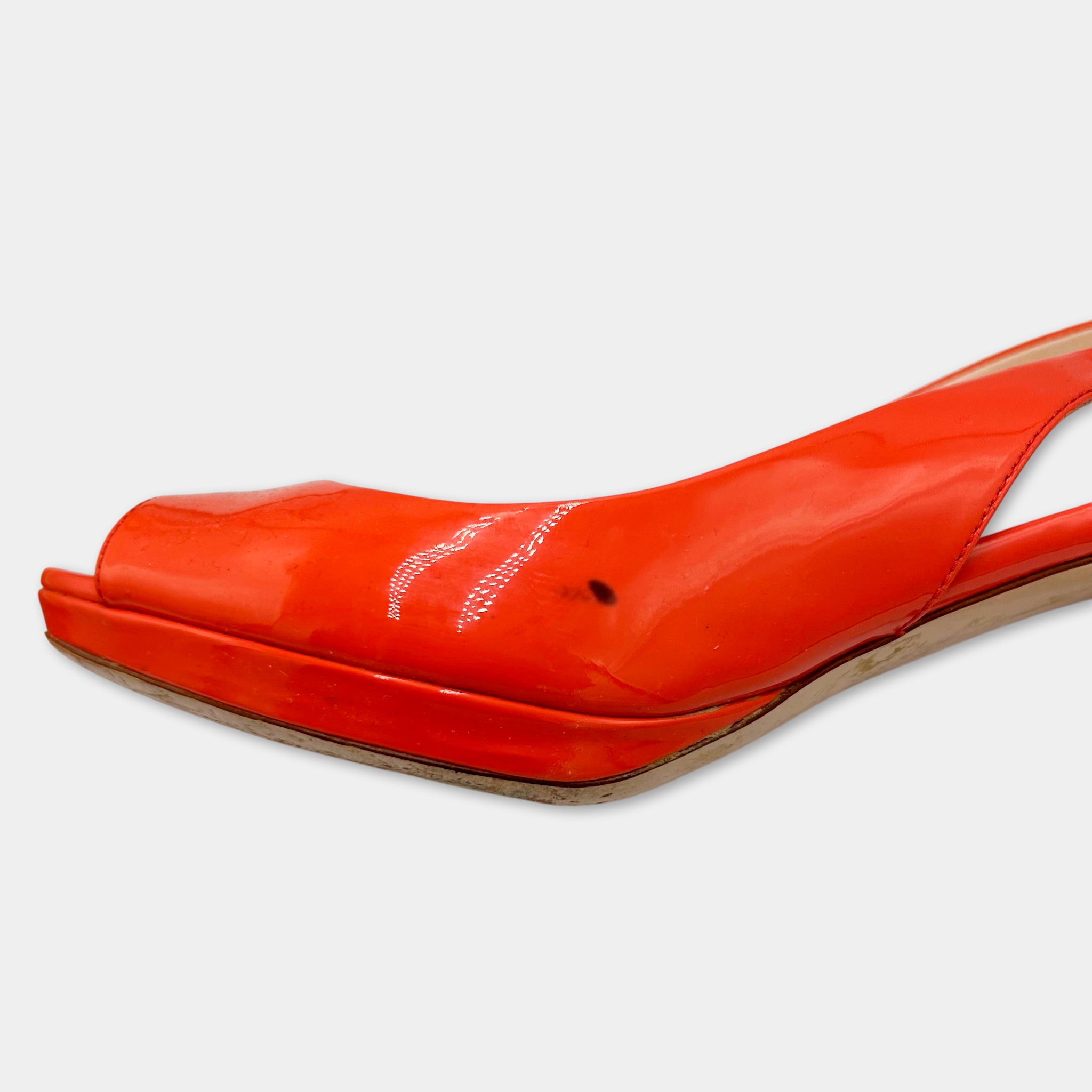 Miu Miu Orange Patent Leather Peep-Toe Slingbacks