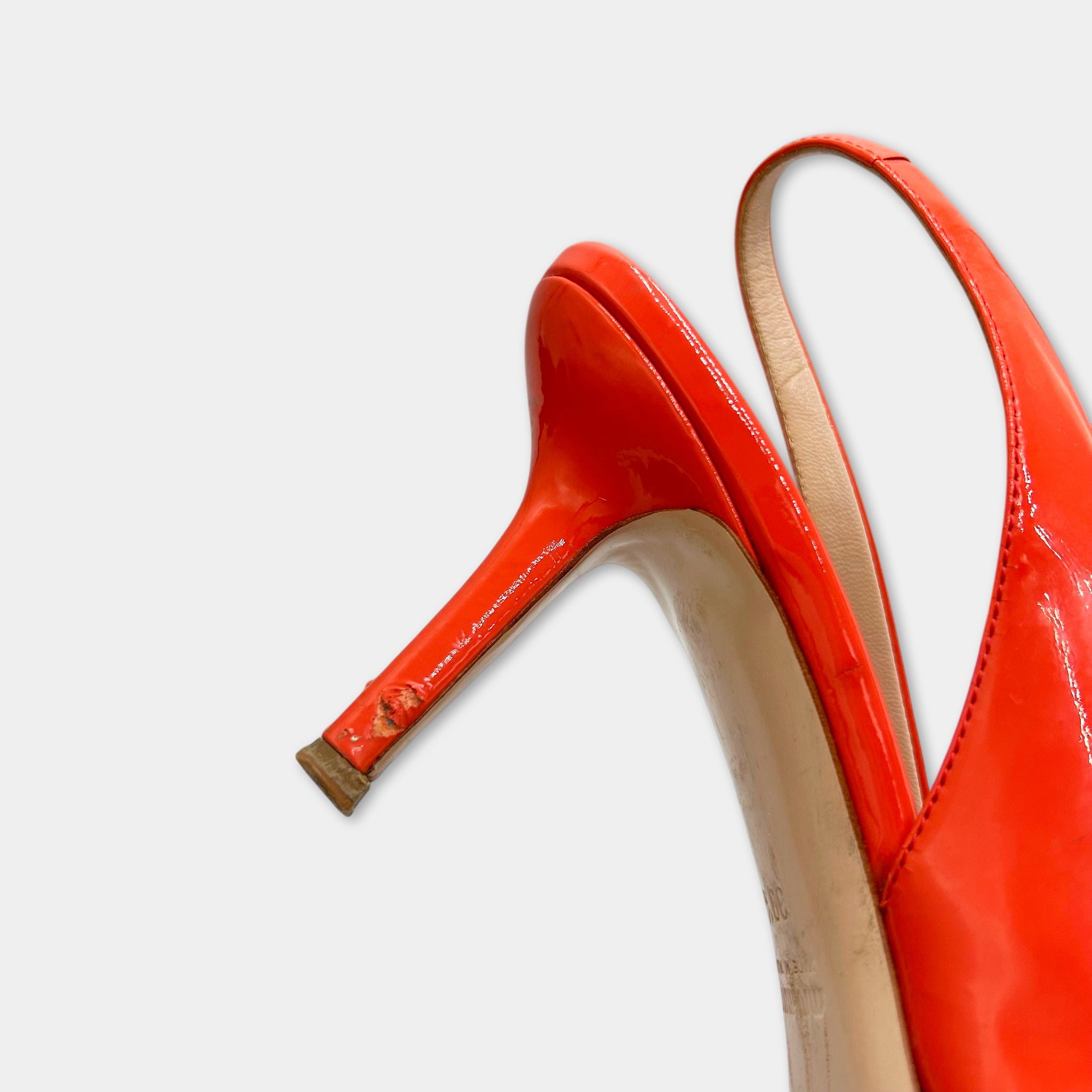 Miu Miu Orange Patent Leather Peep-Toe Slingbacks
