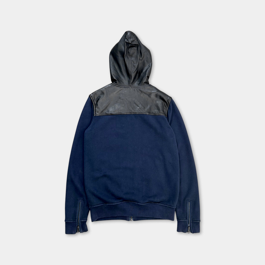 Marc Jacobs Leather Hooded Navy Blue Sweatshirt Jacket