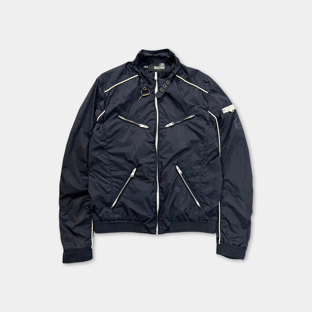 Love Moschino Utility Navy Nylon Moto Jacket