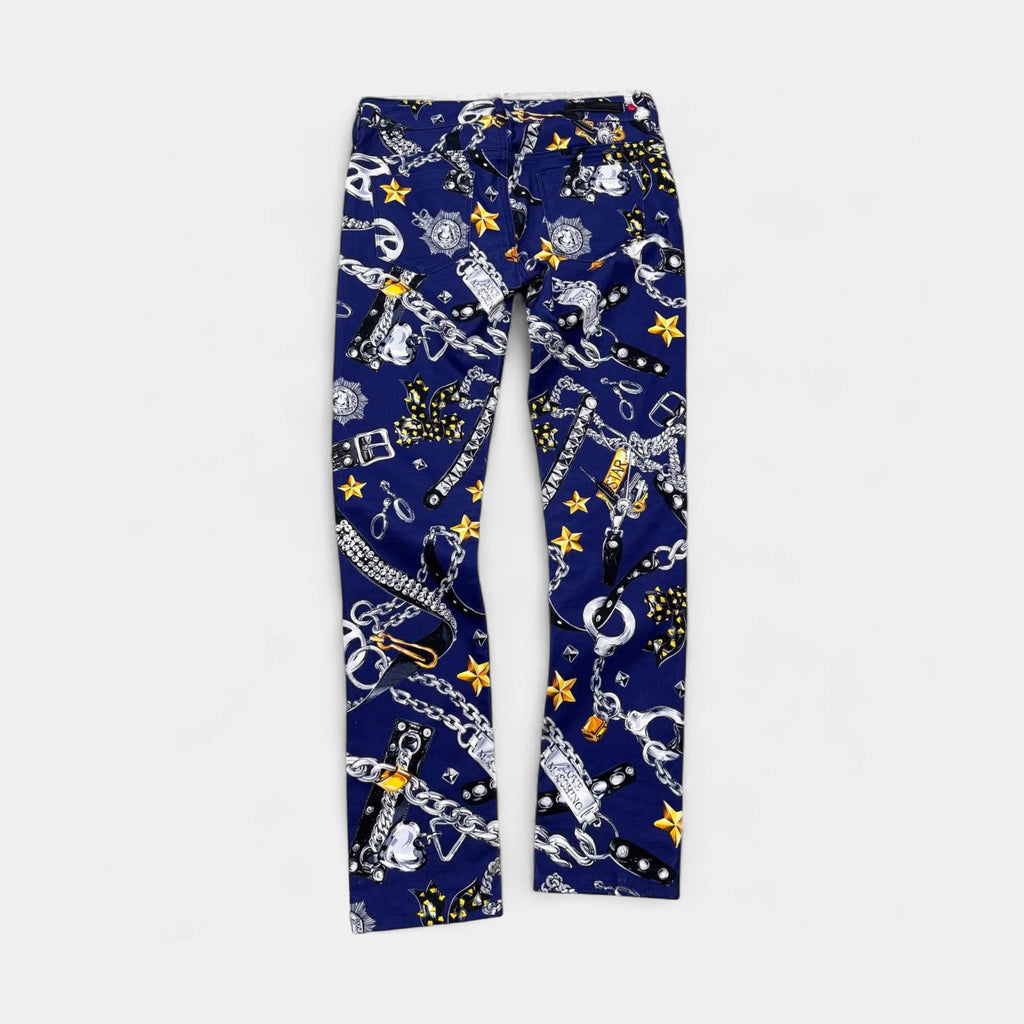 Love Moschino Chain & Handcuff Print Blue Slim Jeans
