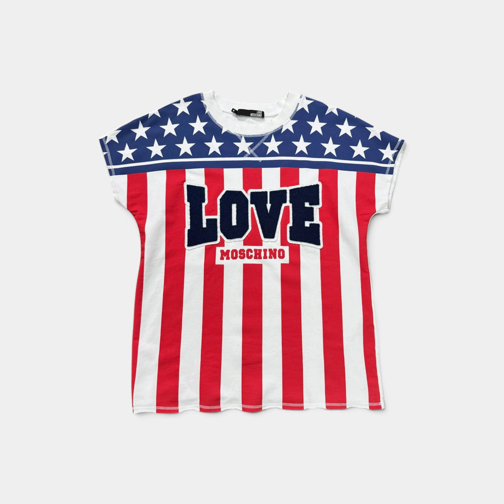 Love Moschino 2010s American Flag Appliqué Short-Sleeve Jersey White