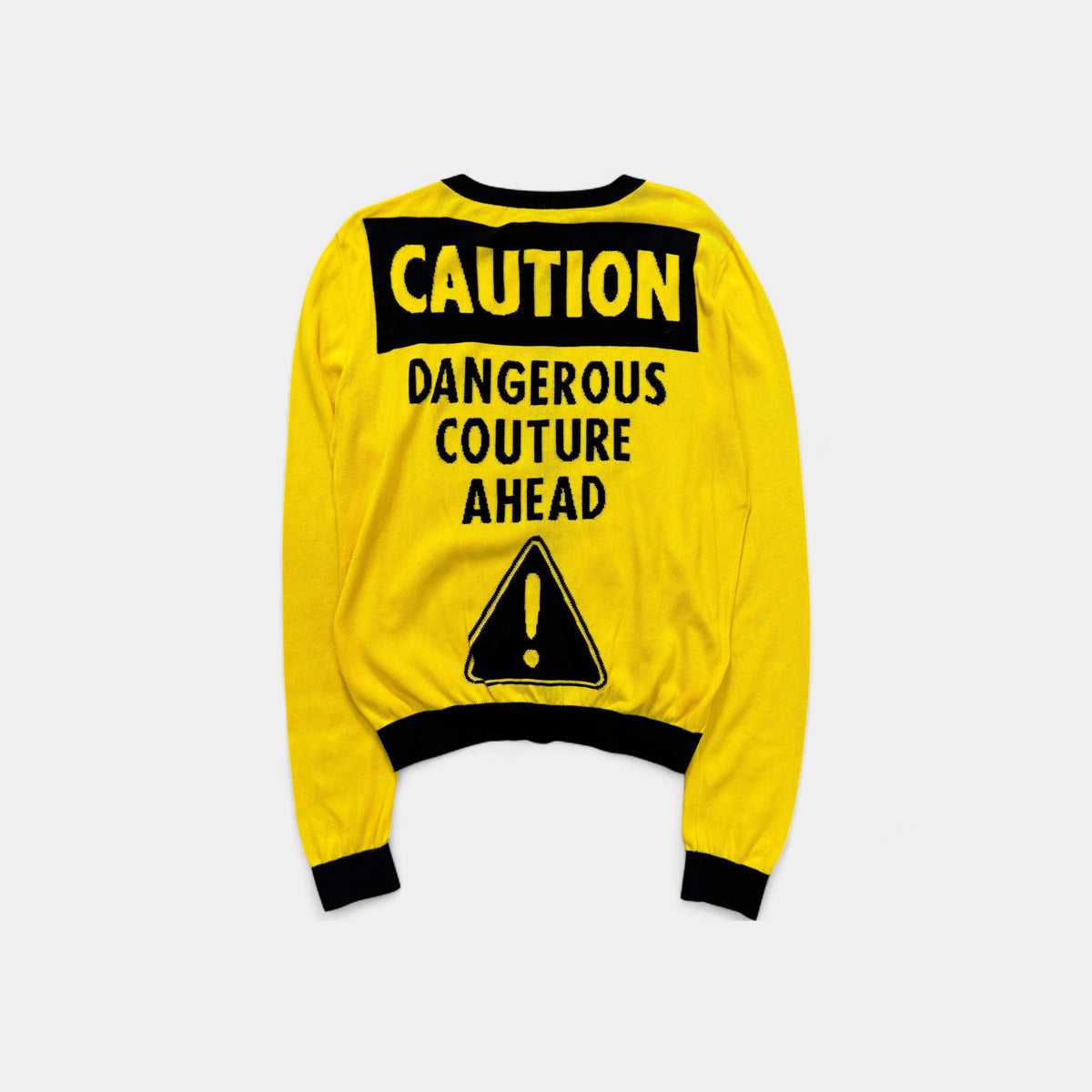 Moschino SS19 Runway 'Caution' Yellow Cardigan