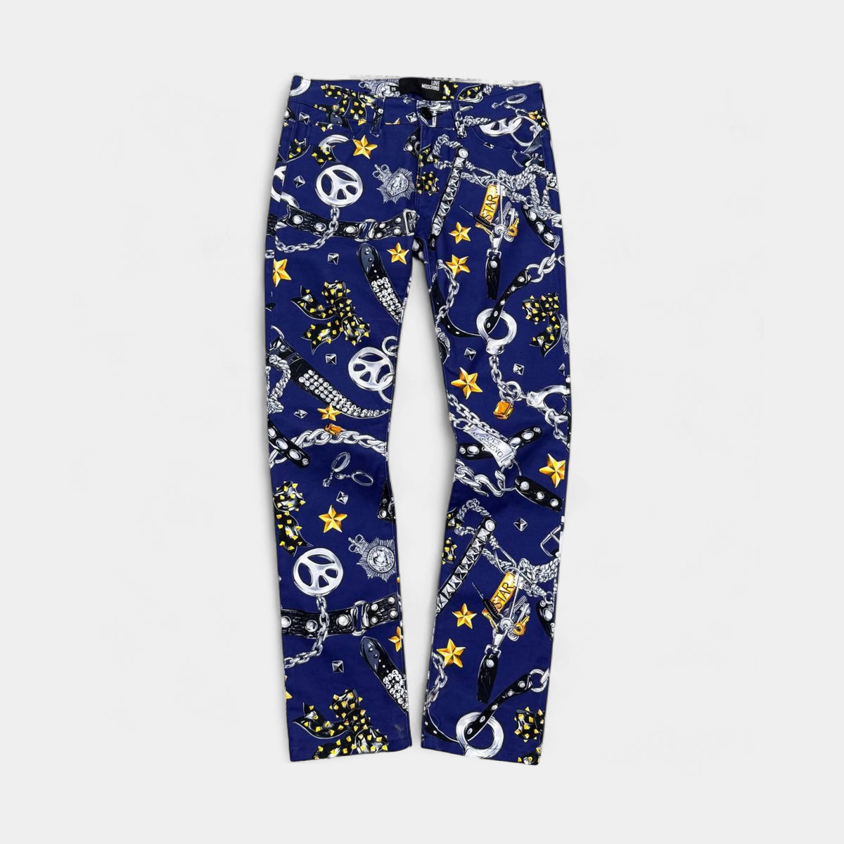 Love Moschino Chain & Handcuff Print Blue Slim Jeans