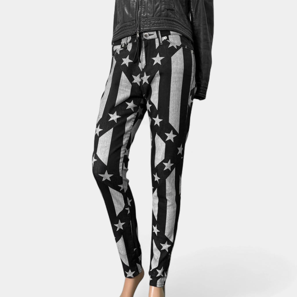 Love Moschino Denim Black and White Star Stripe Pants