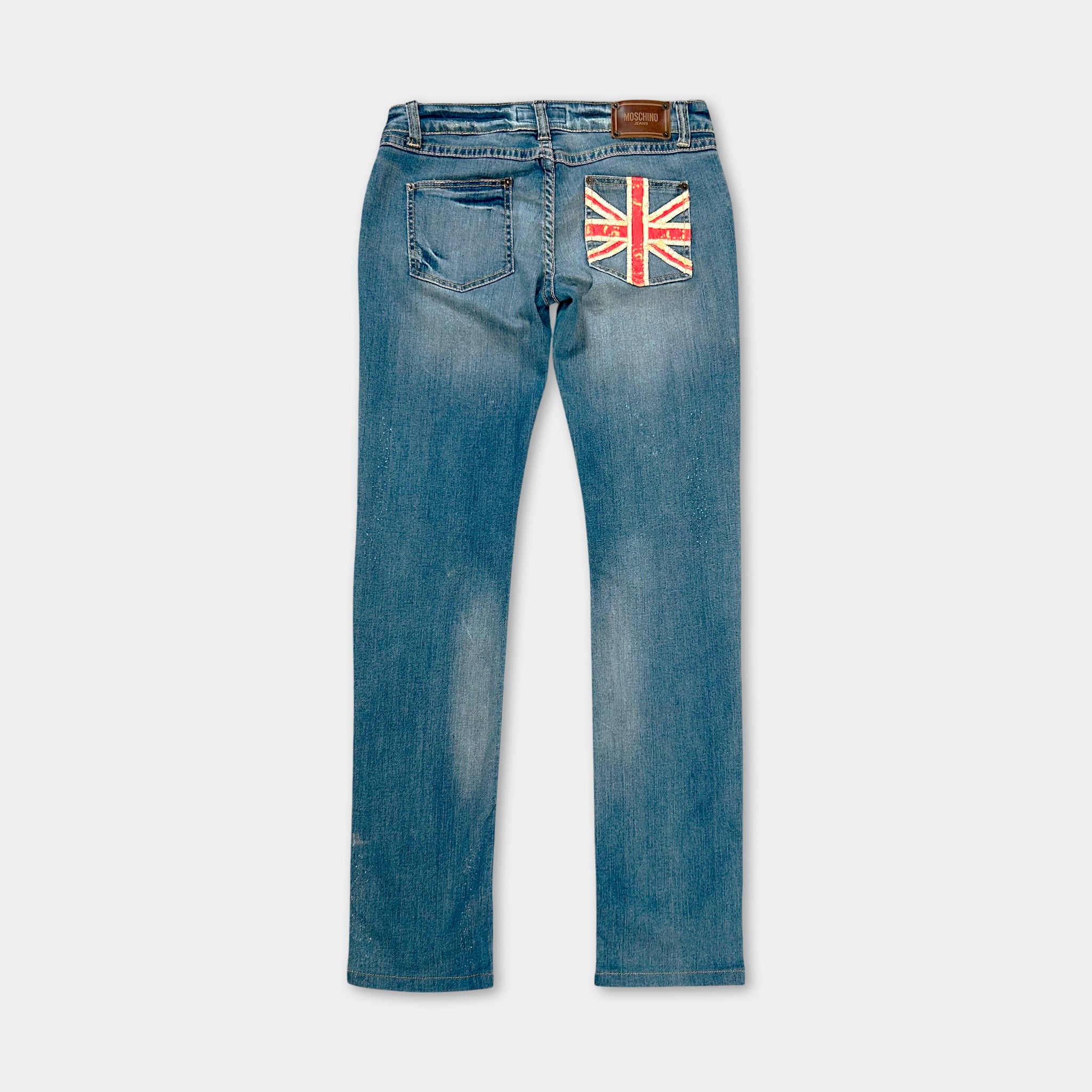 Moschino Vintage Straight Cut Union Jack Flag Blue Jeans