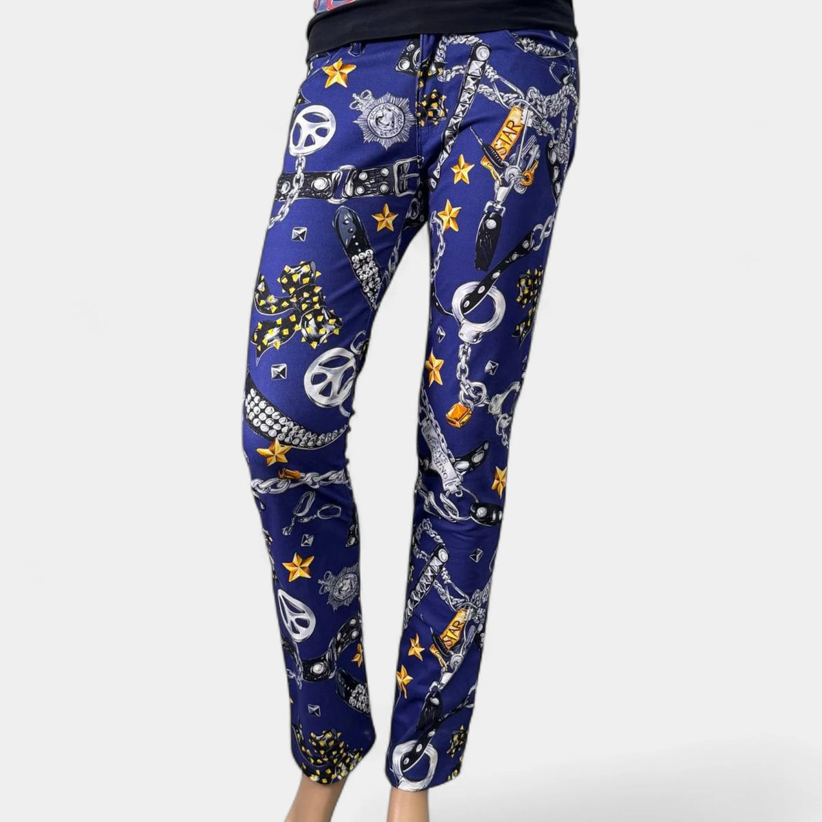 Love Moschino Chain & Handcuff Print Blue Slim Jeans