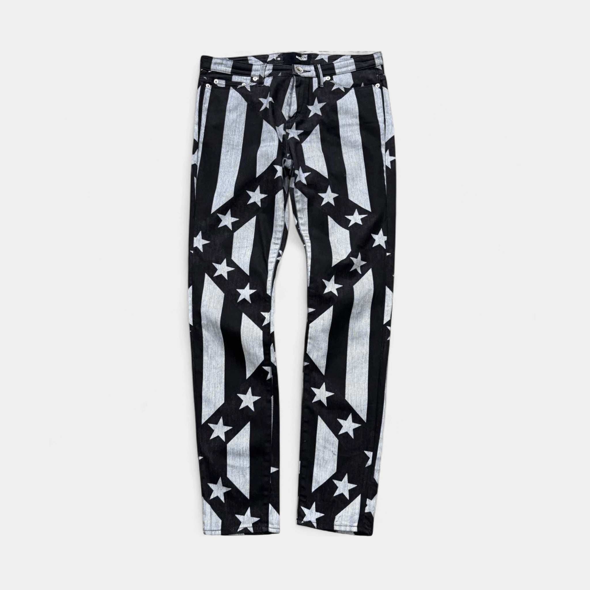 Love Moschino Denim Black and White Star Stripe Pants