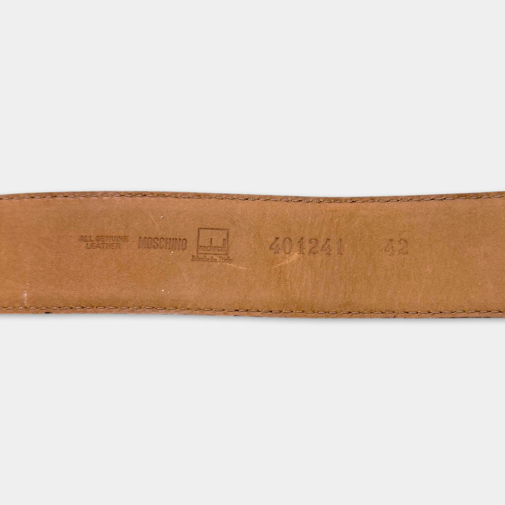 Moschino Vintage Cognac Leather Ornate Gold Heart Rosette Belt