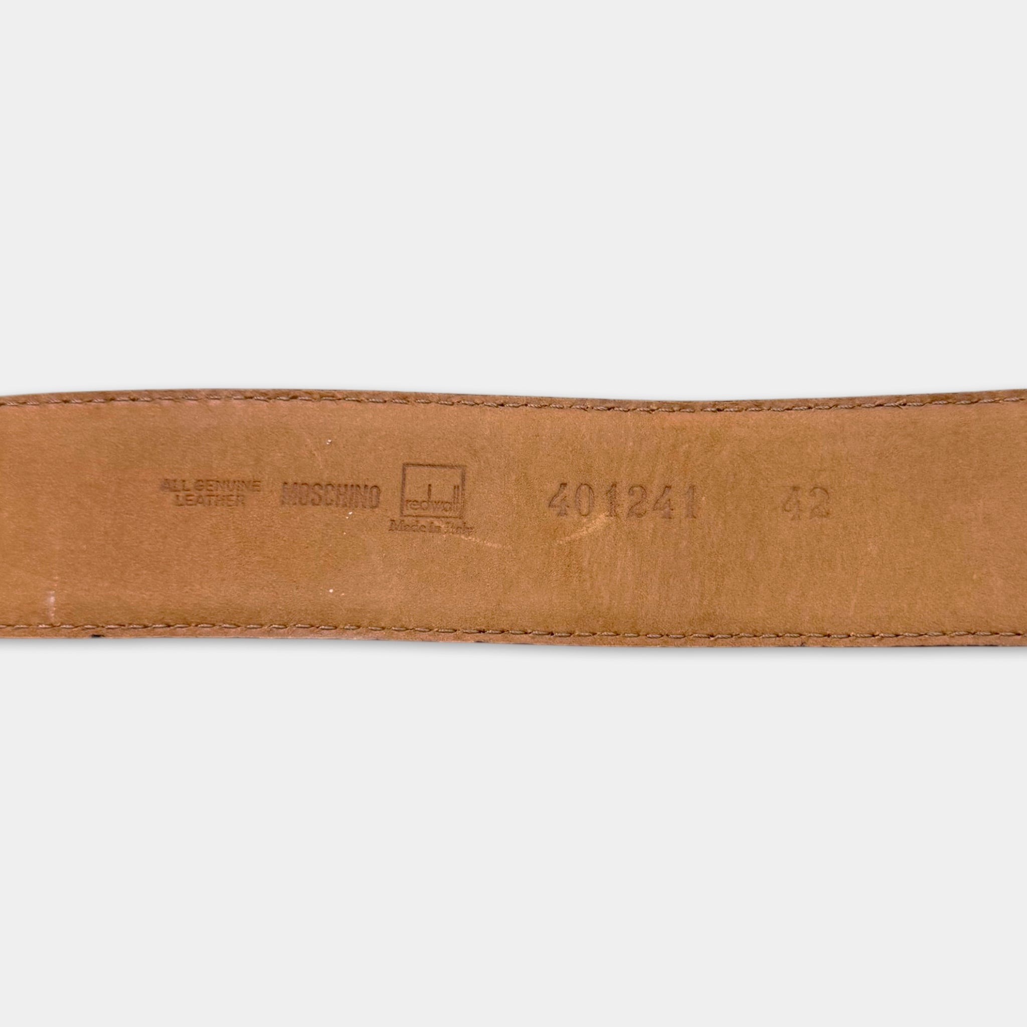 Moschino Vintage Cognac Leather Ornate Gold Heart Rosette Belt