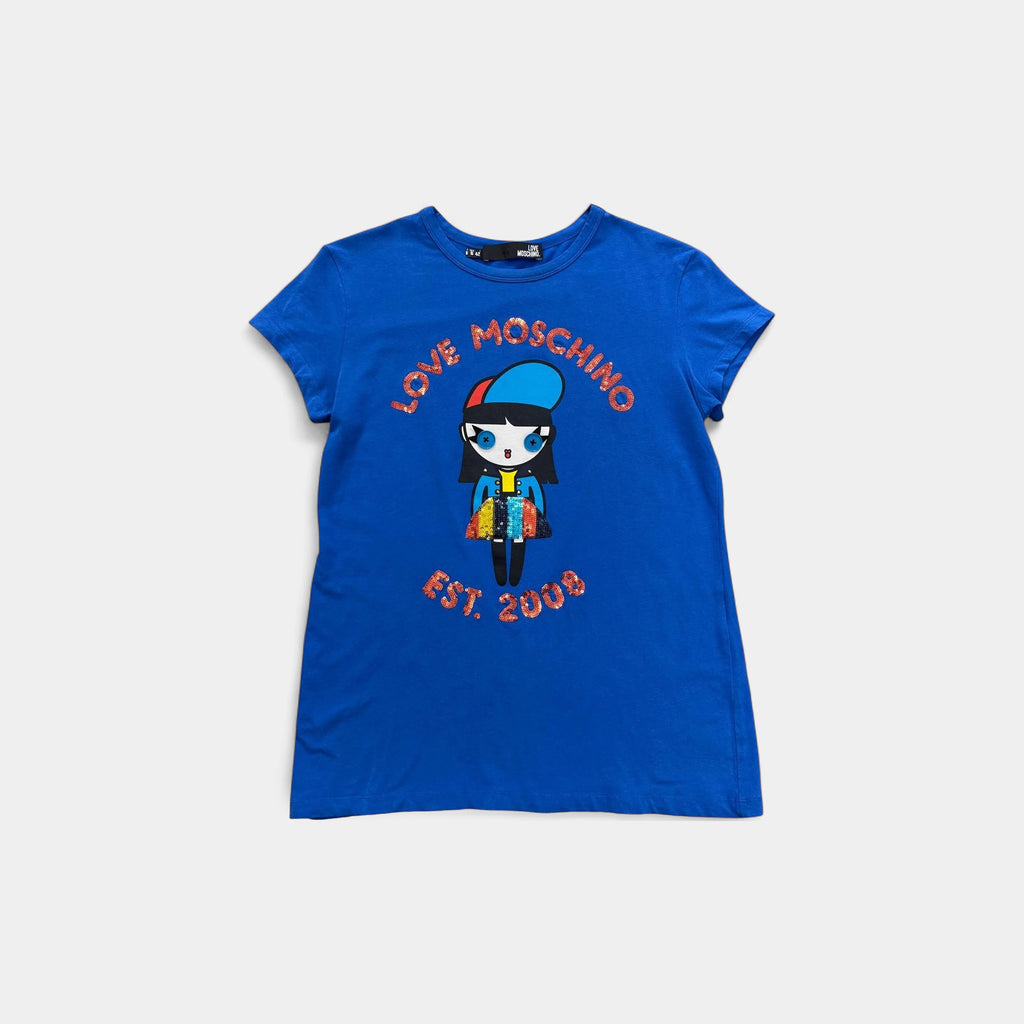 Moschino 2010's Sequined Graphic Blue T-Shirt