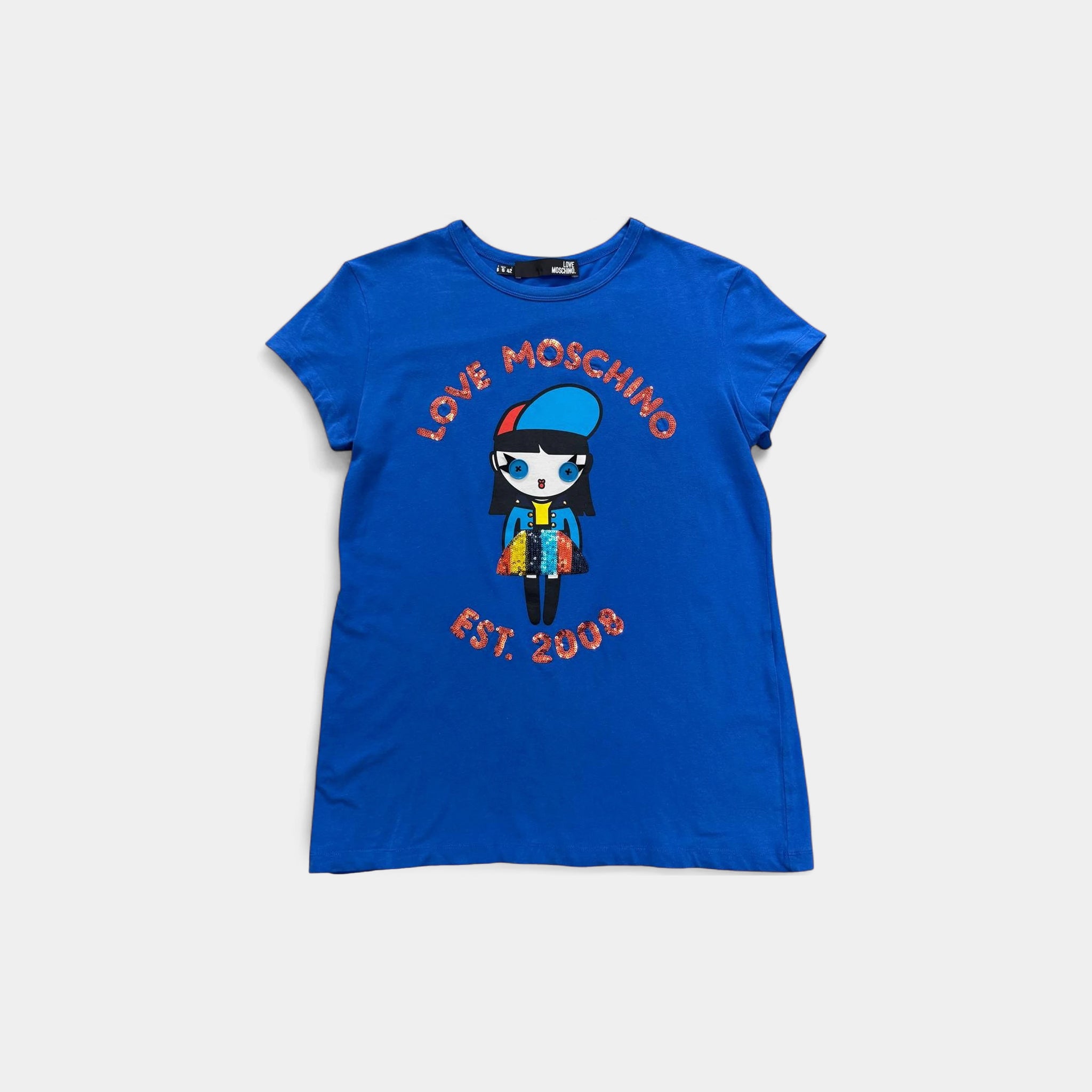 Moschino 2010's Sequined Graphic Blue T-Shirt