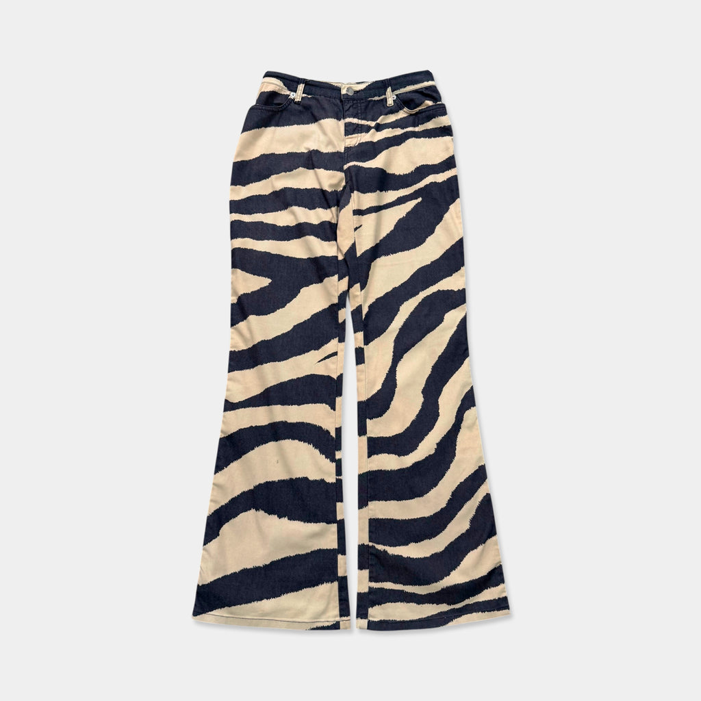 Moschino Vintage Beige Zebra Print Flared Jeans