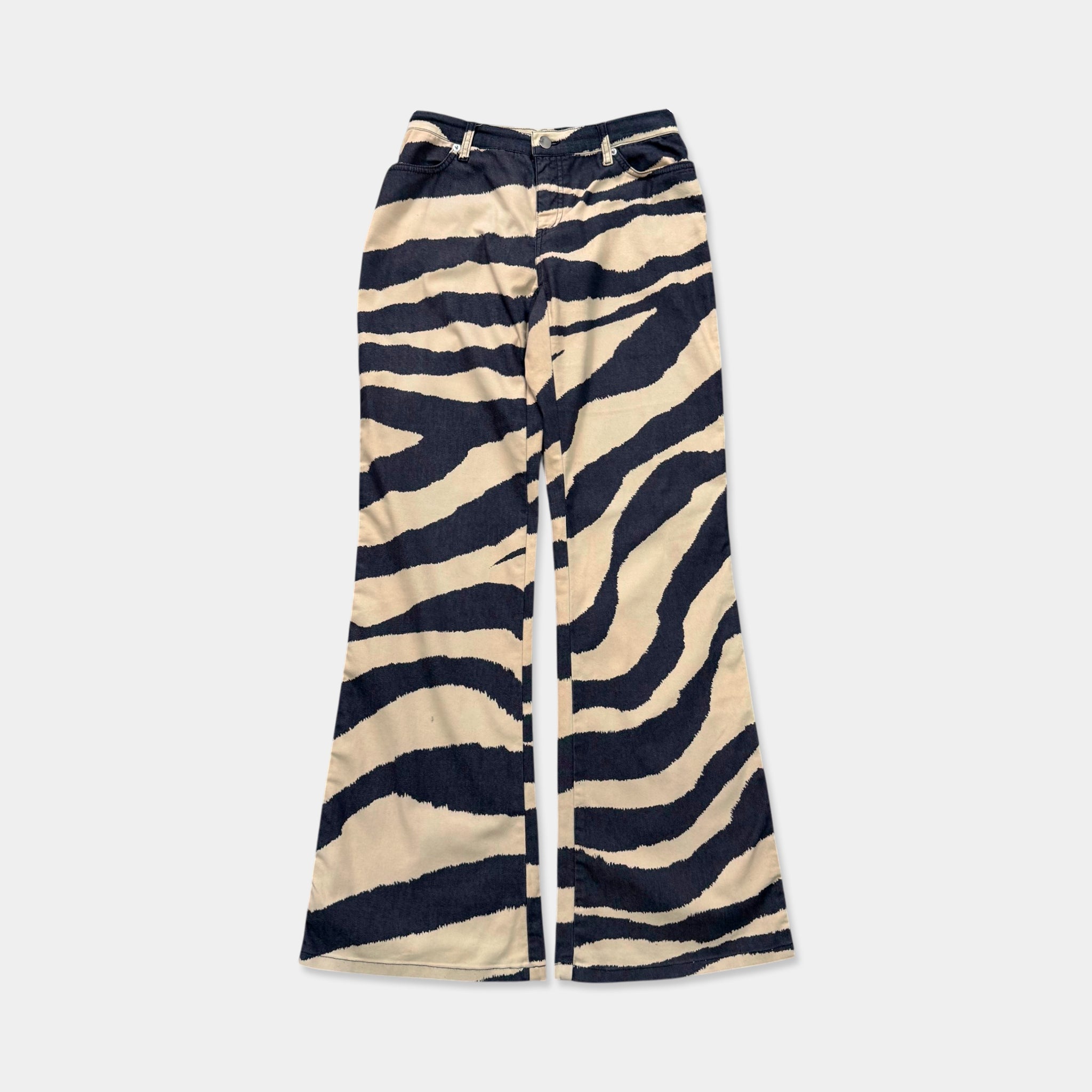 Moschino Vintage Beige Zebra Print Flared Jeans
