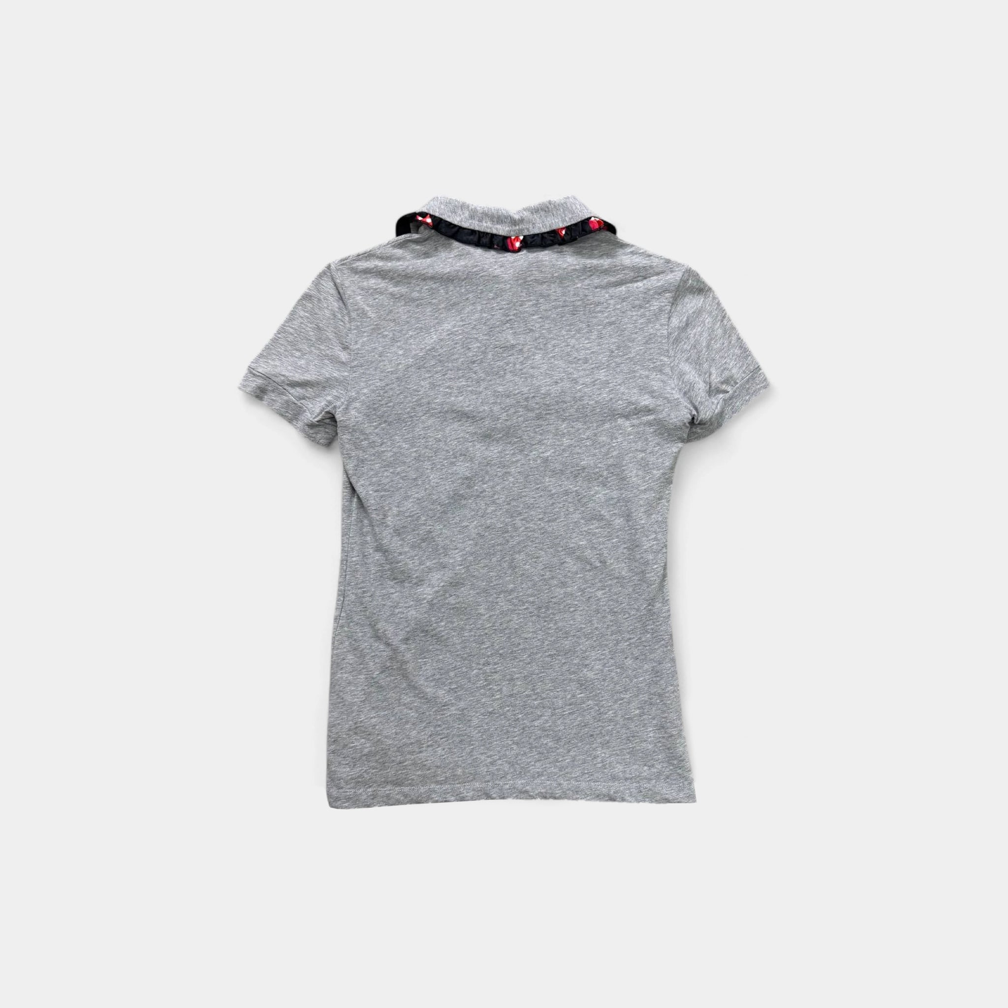 Love Moschino Grey Cotton Polo Shirt with Ruffled Flamenco Trim