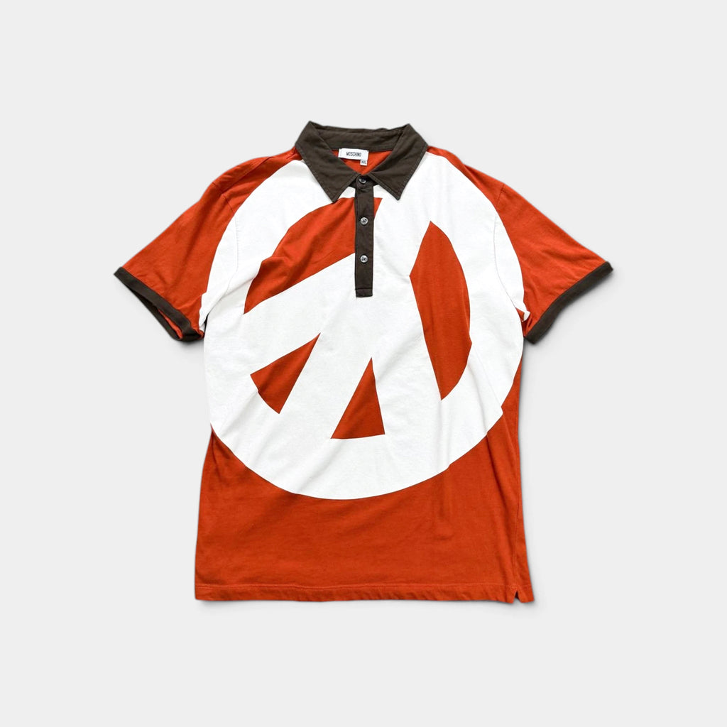 Moschino 2000s Peace Symbol Polo Shirt Orange
