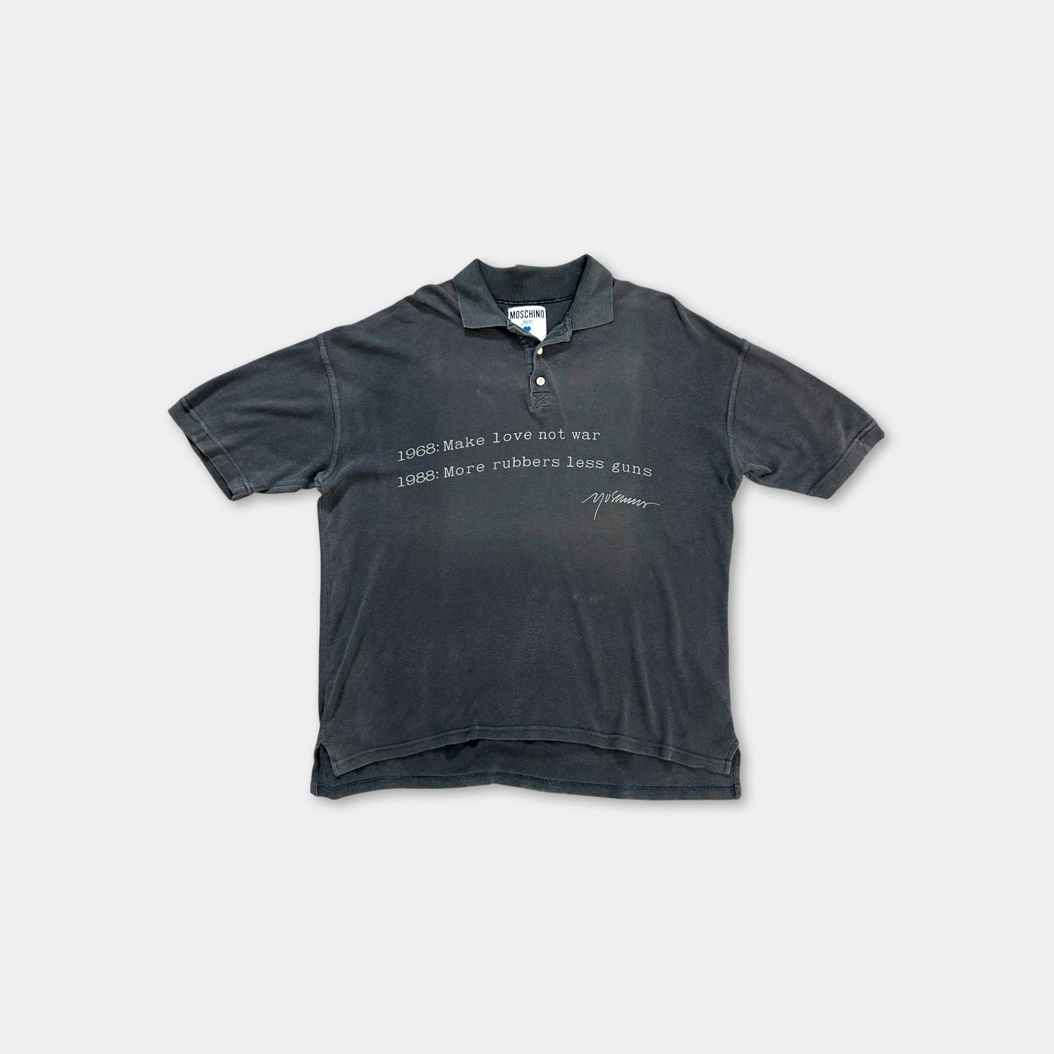 Moschino Vintage Grey Washed Graphic Polo