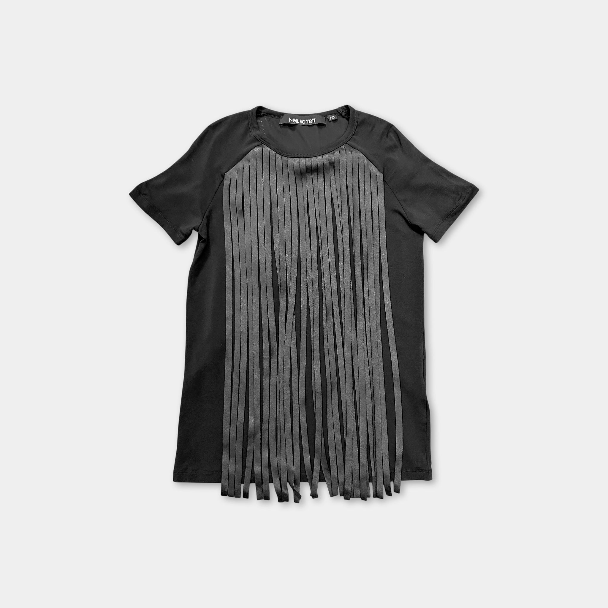 Neil barret Black Leather Fringe T-shirt