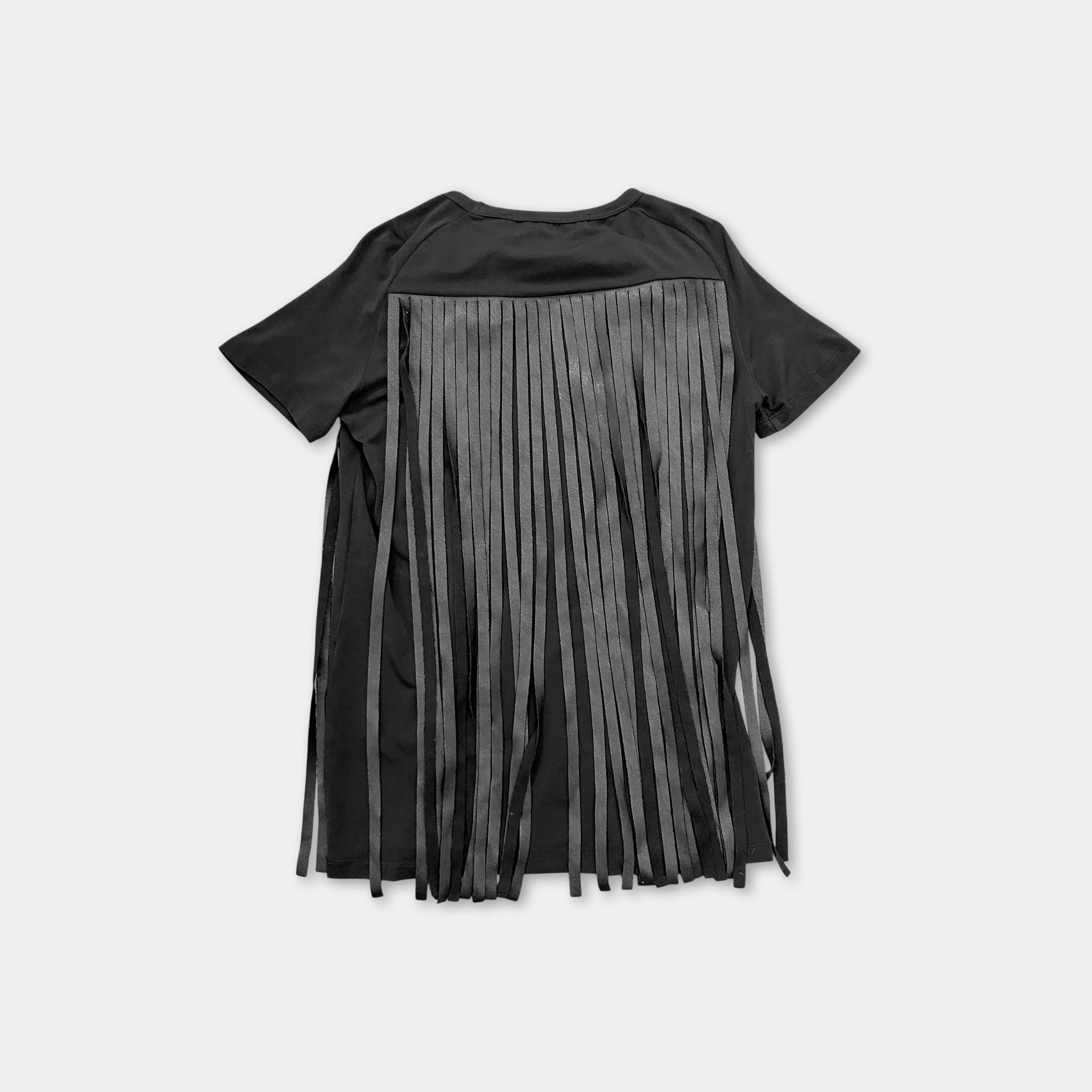 Neil barret Black Leather Fringe T-shirt