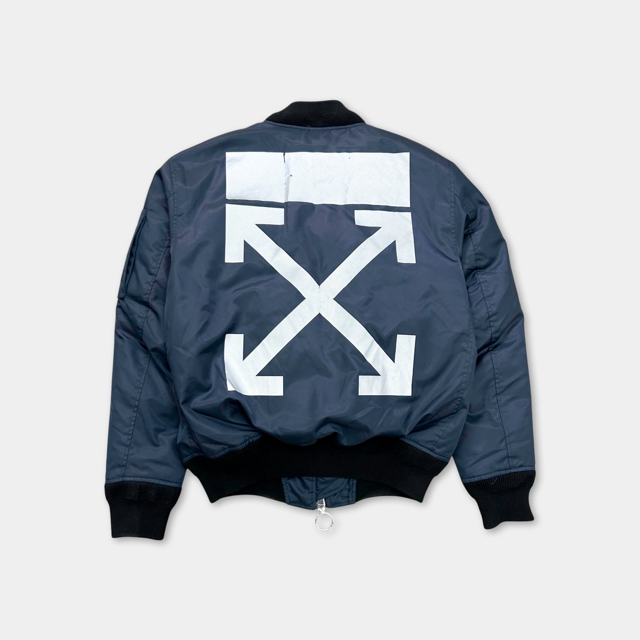 Off-White Reflective "Arrows" Navy Bomber Jacket