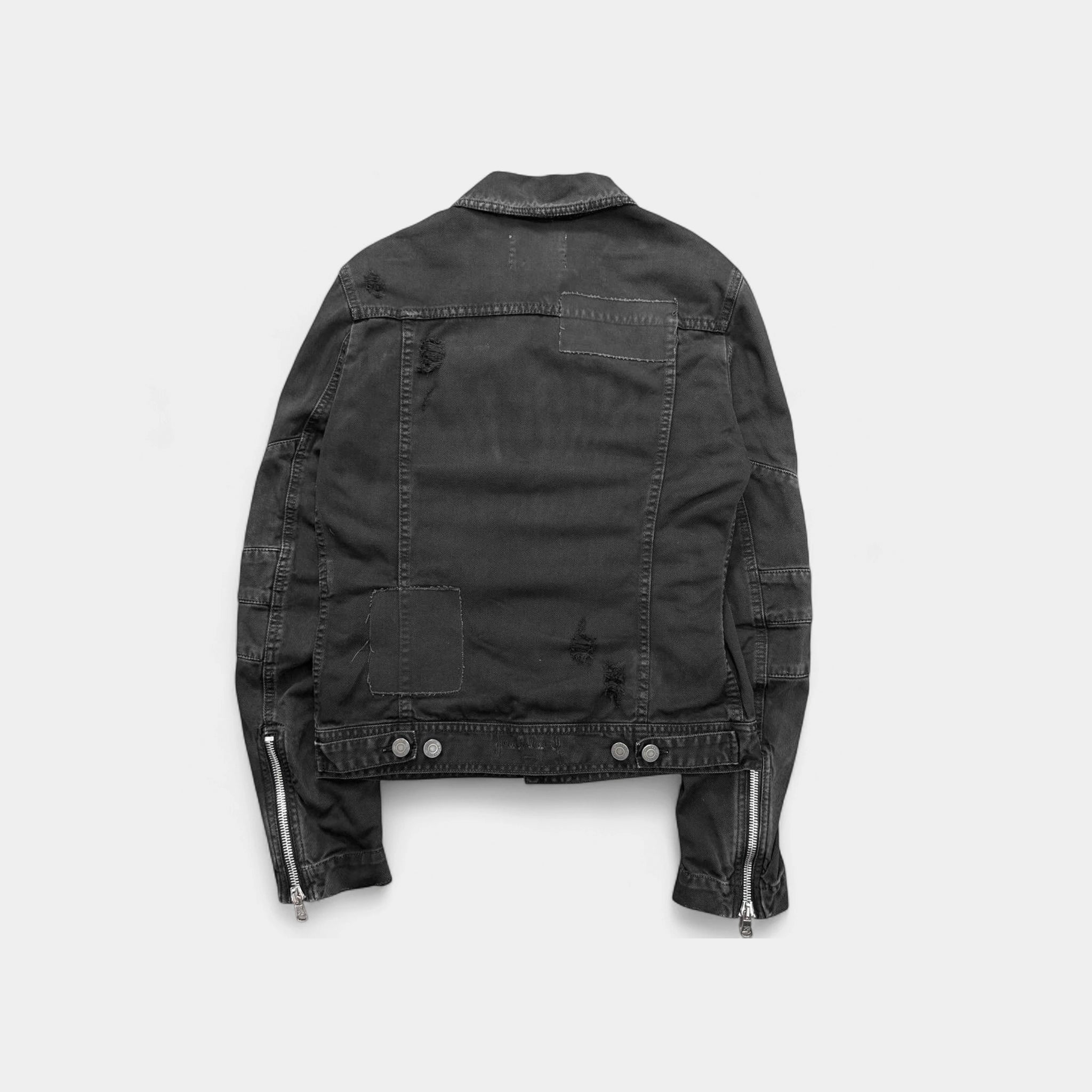 Pierre Balmain 2000s Distressed Black Denim Biker Jacket