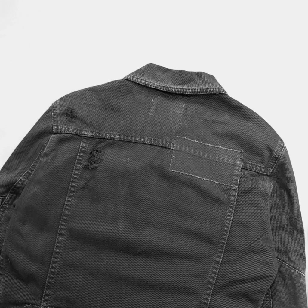 Pierre Balmain 2000s Distressed Black Denim Biker Jacket