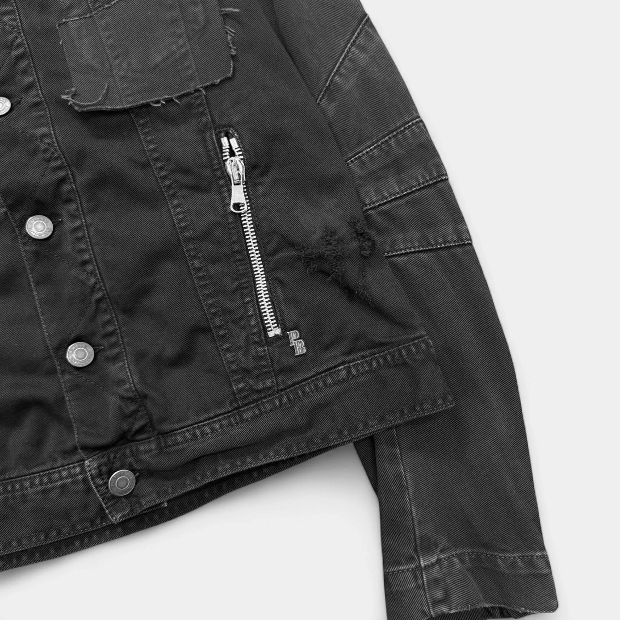 Pierre Balmain 2000s Distressed Black Denim Biker Jacket
