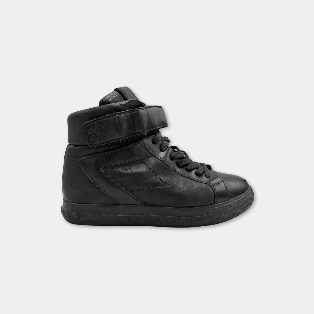 Prada Leather Black High Top Sneakers