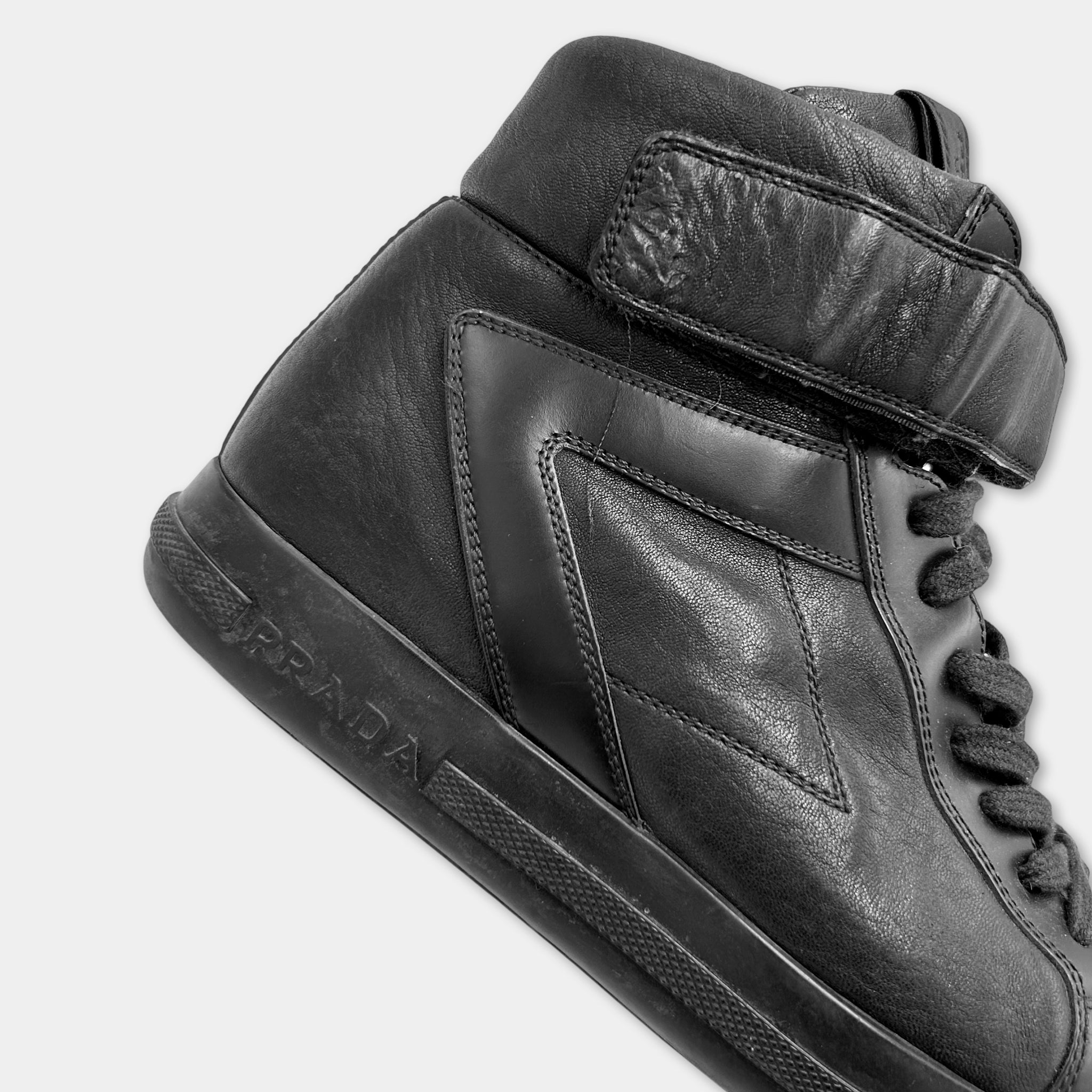 Prada Leather Black High Top Sneakers