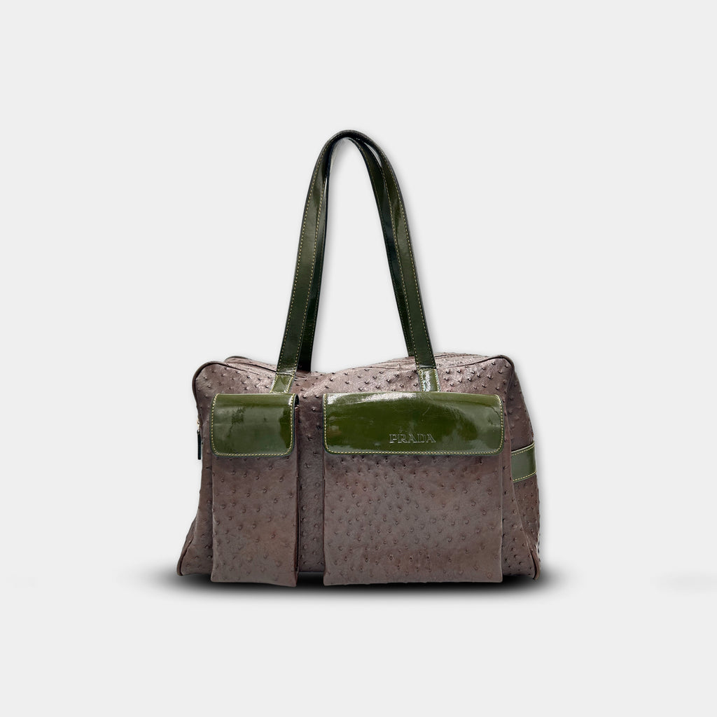 Prada SS2000 Ostrich and Patent Leather Twin-Pocket Tote