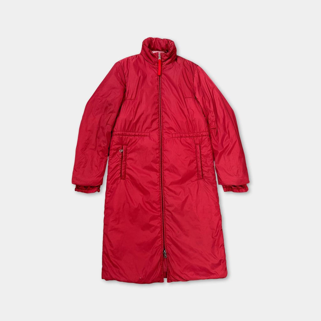 Prada Red Nylon Padded Long Jacket
