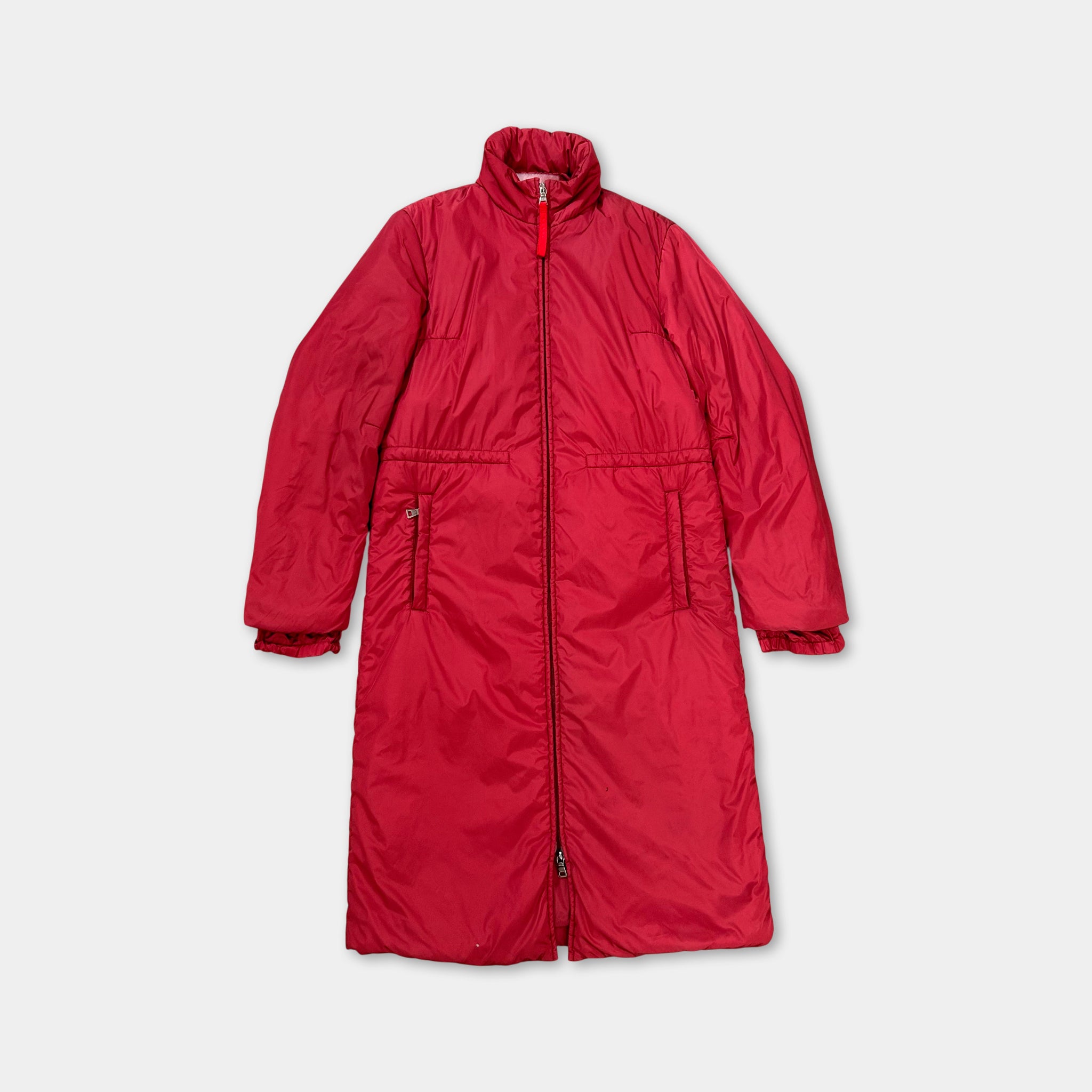 Prada Red Nylon Padded Long Jacket