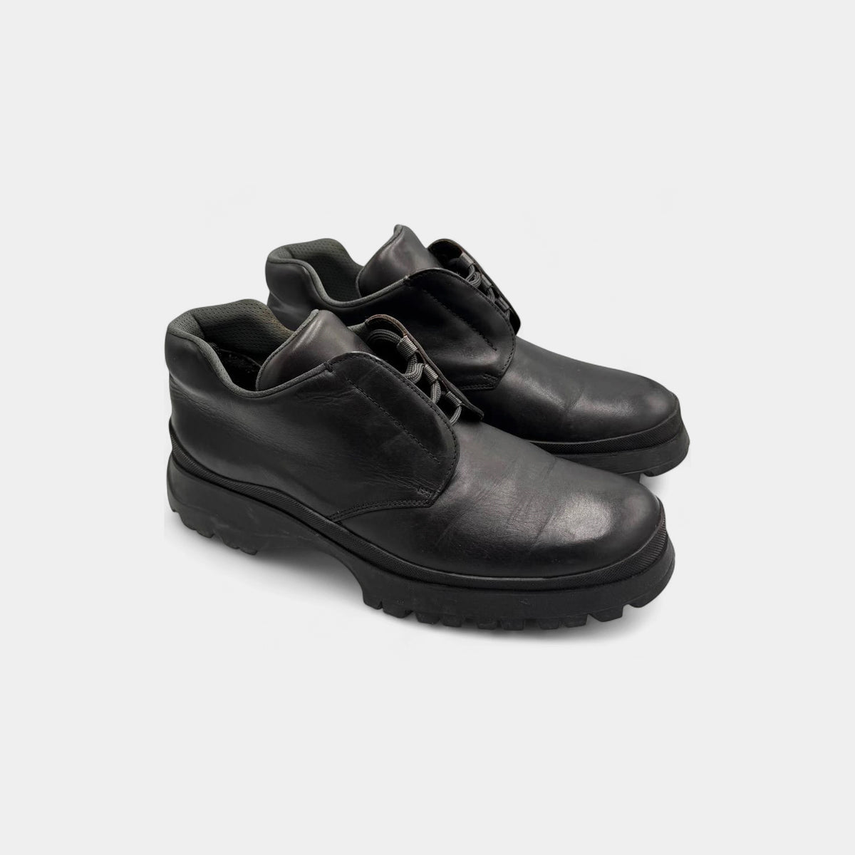 Prada 2000's Black Leather Chunky Mountain Utility Derby Shoes
