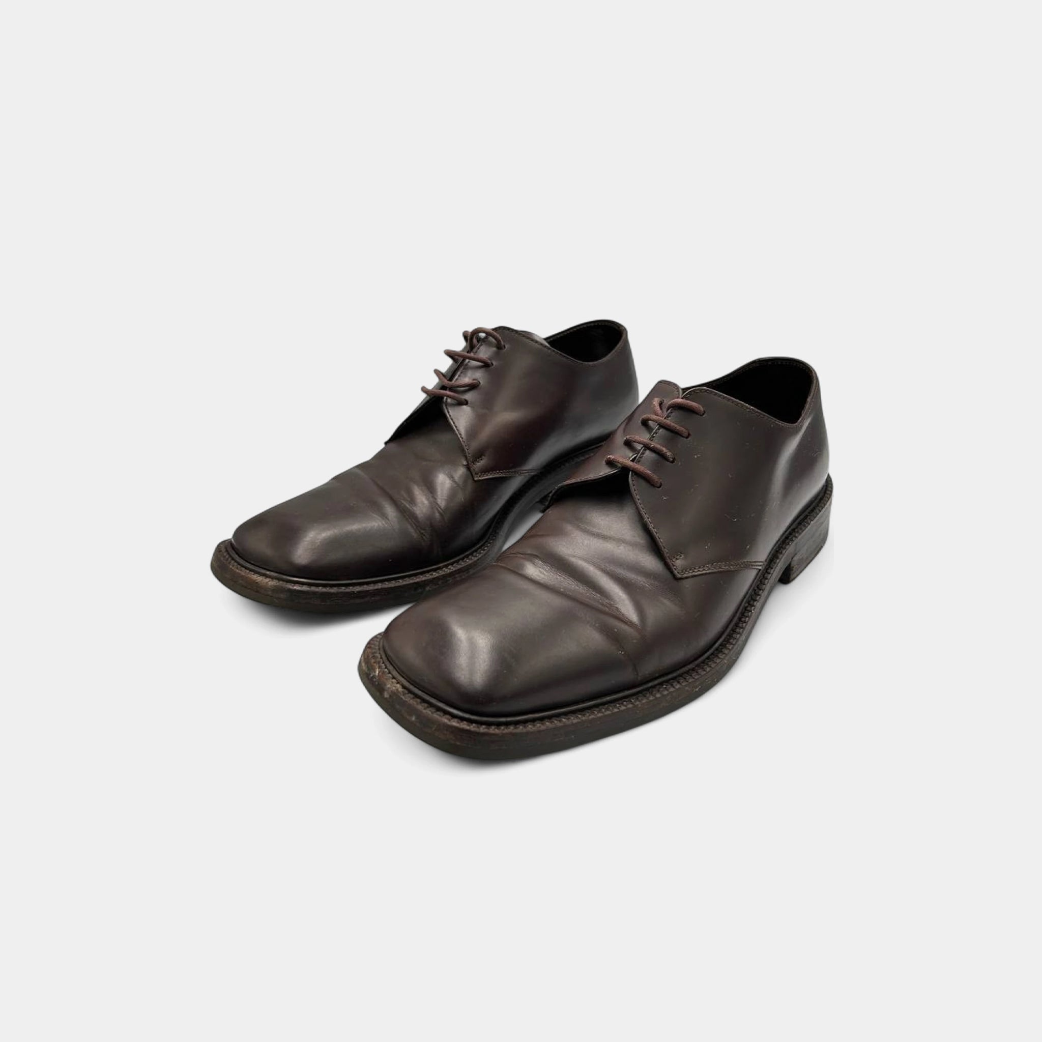 Prada Vintage Square-Toe Leather Derby Shoes