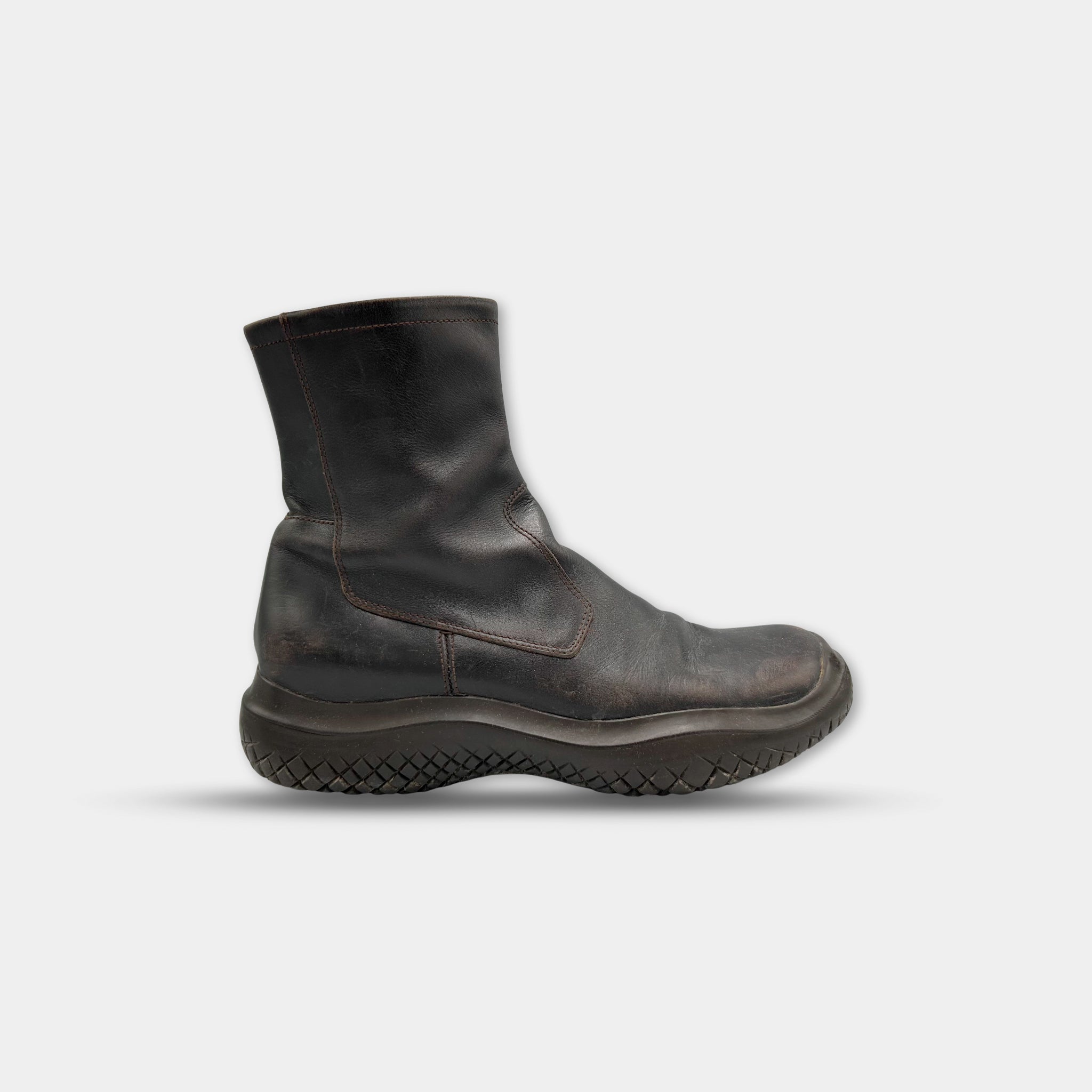 Prada Brown FW98 Brown Leather Vibram Ankle Boots