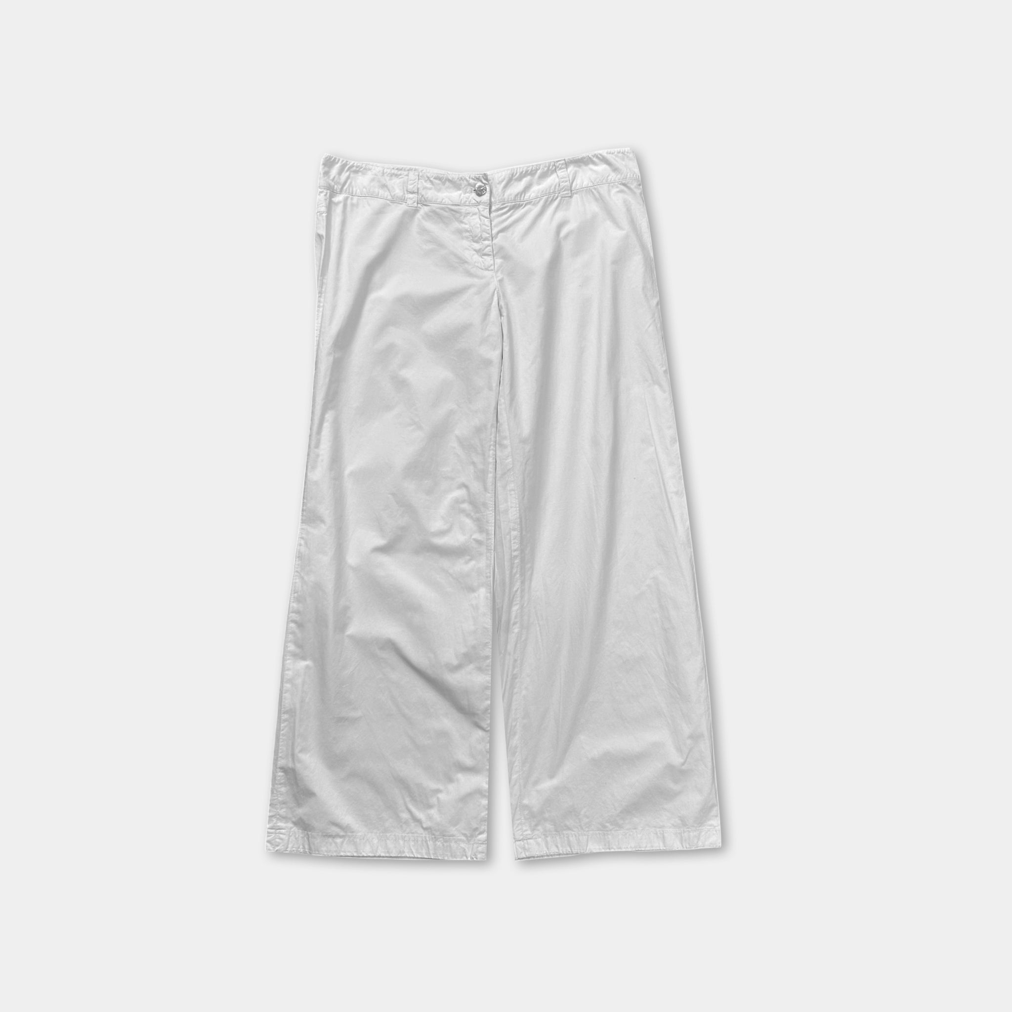 Prada 2000s Wide Leg White Cotton Pants