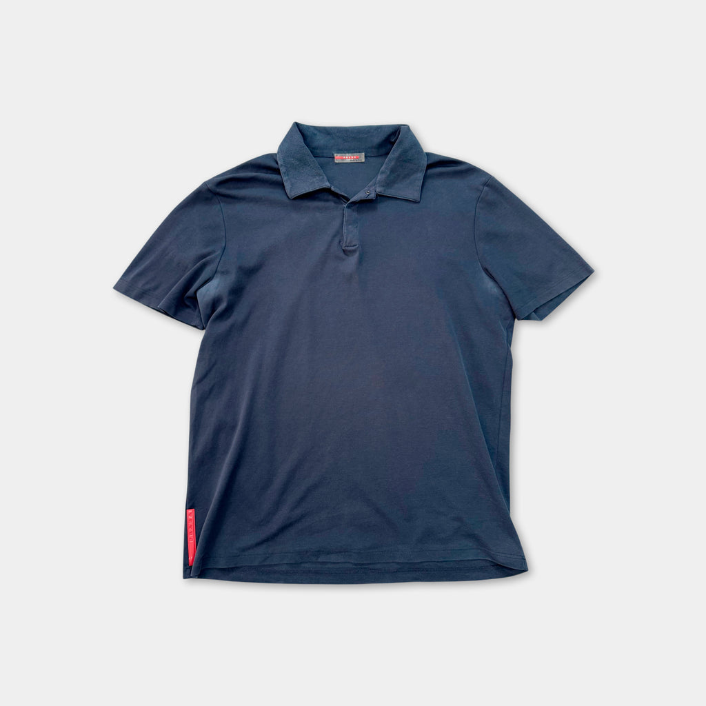 Prada Linea Rossa Red Tab Short Sleeve Navy Polo Shirt