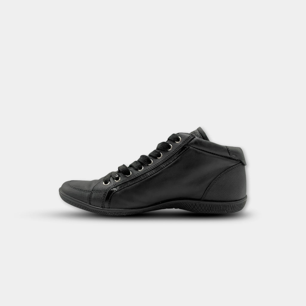 Prada 2000s Black Leather Mid-Height Sneakers