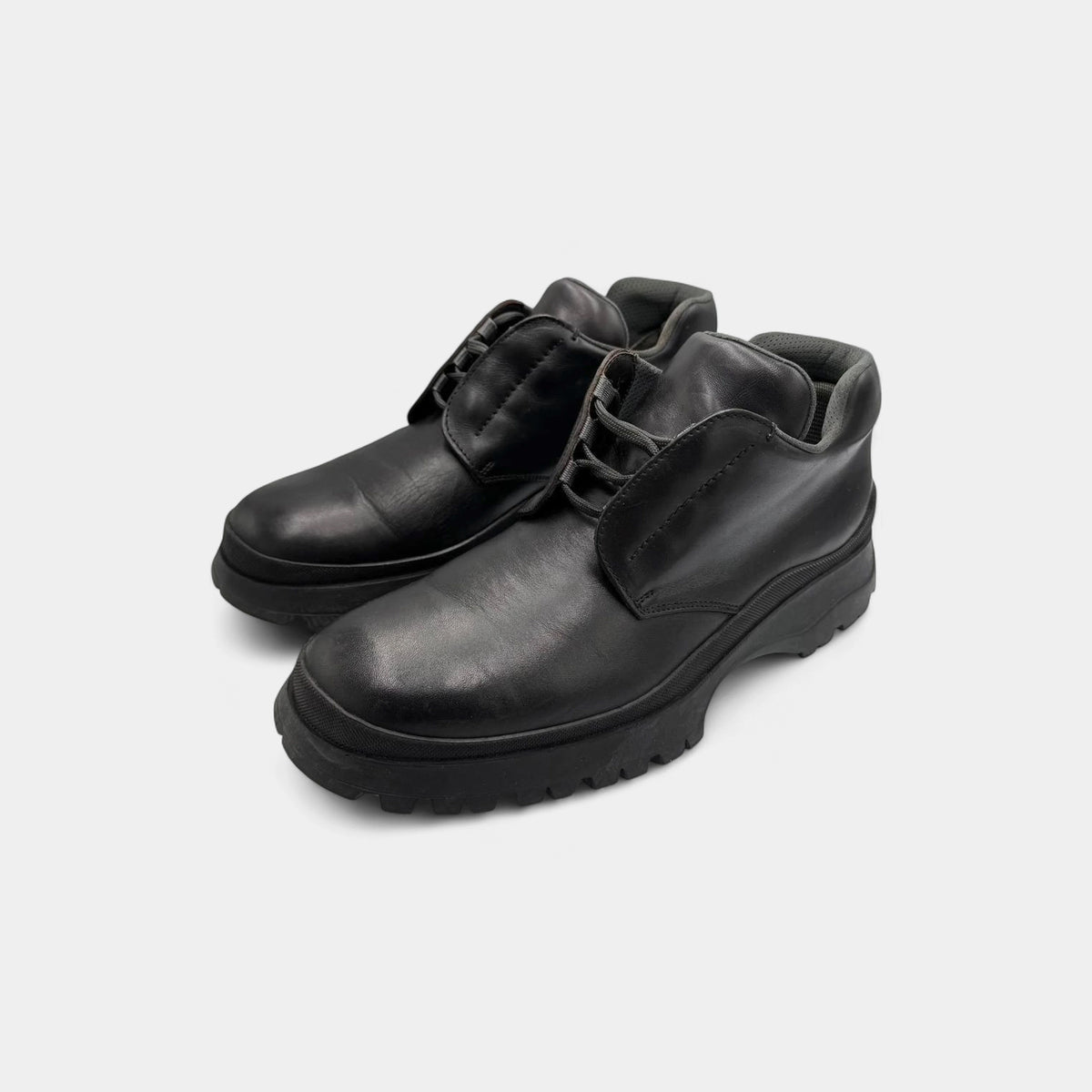 Prada 2000's Black Leather Chunky Mountain Utility Derby Shoes