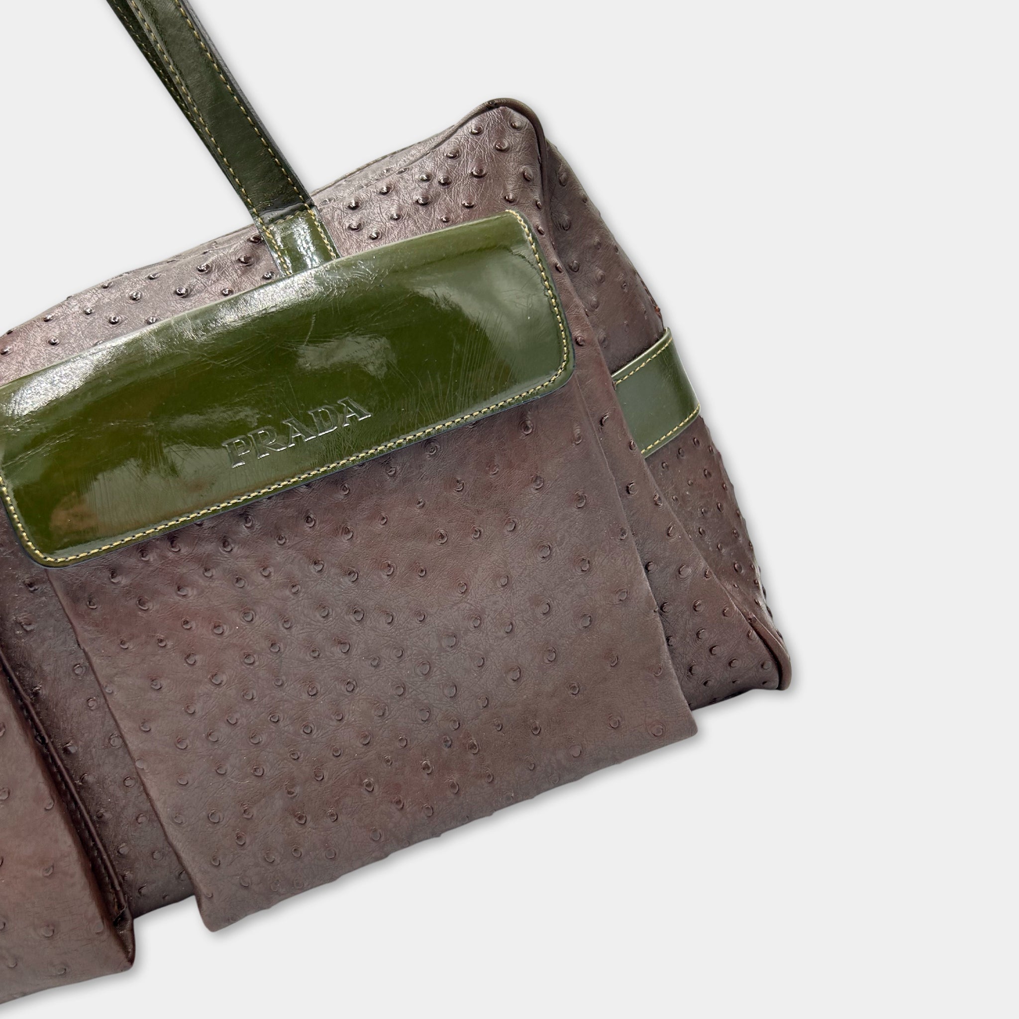 Prada SS2000 Ostrich and Patent Leather Twin-Pocket Tote